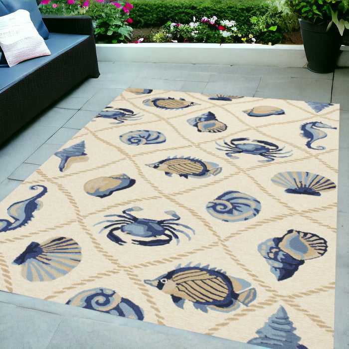 5' X 8' Sand Abstract Indoor Outdoor Area Rug-Outdoor Rugs-DECOROLALA