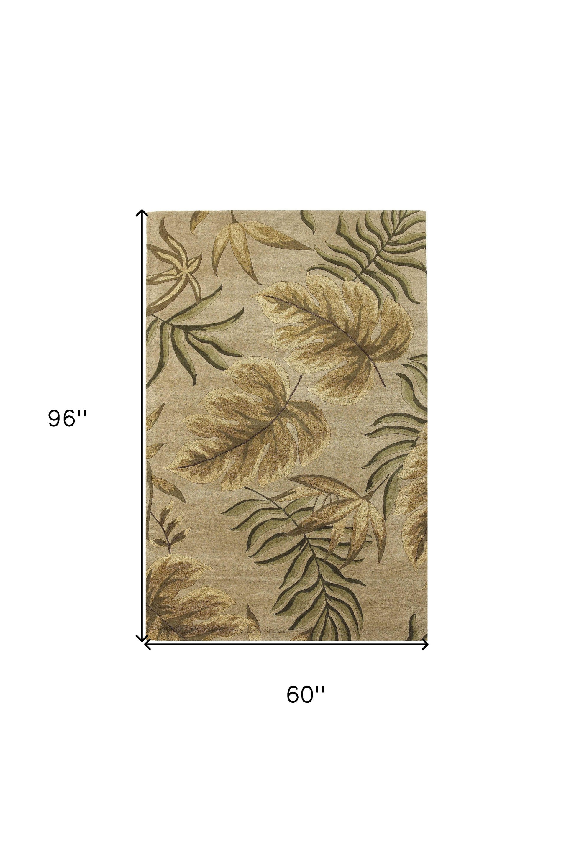 5' X 8' Sand And Beige Wool Botanical Leaves Hand Tufted Area Rug-Area Rugs-DECOROLALA