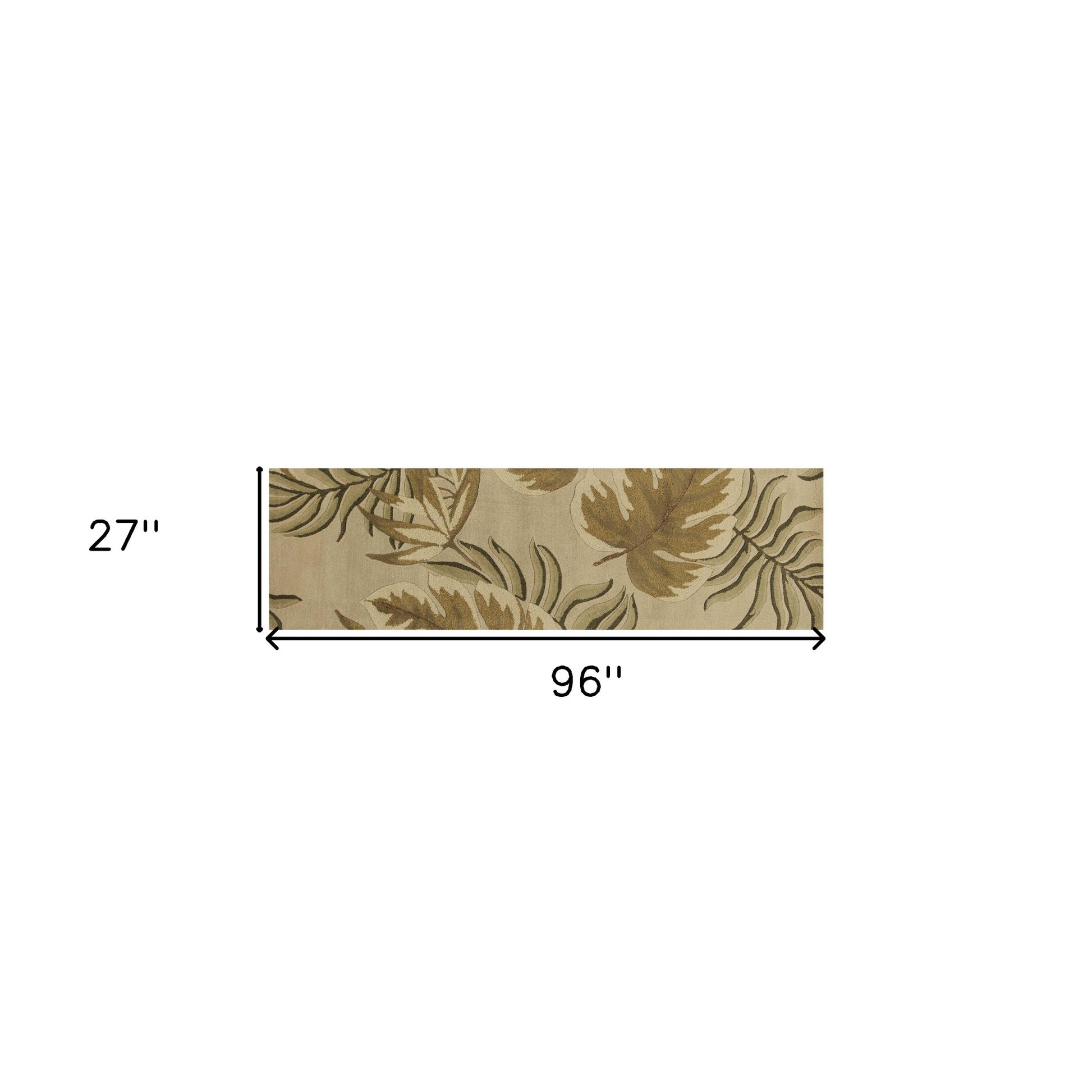 5' X 8' Sand And Beige Wool Botanical Leaves Hand Tufted Area Rug-Area Rugs-DECOROLALA