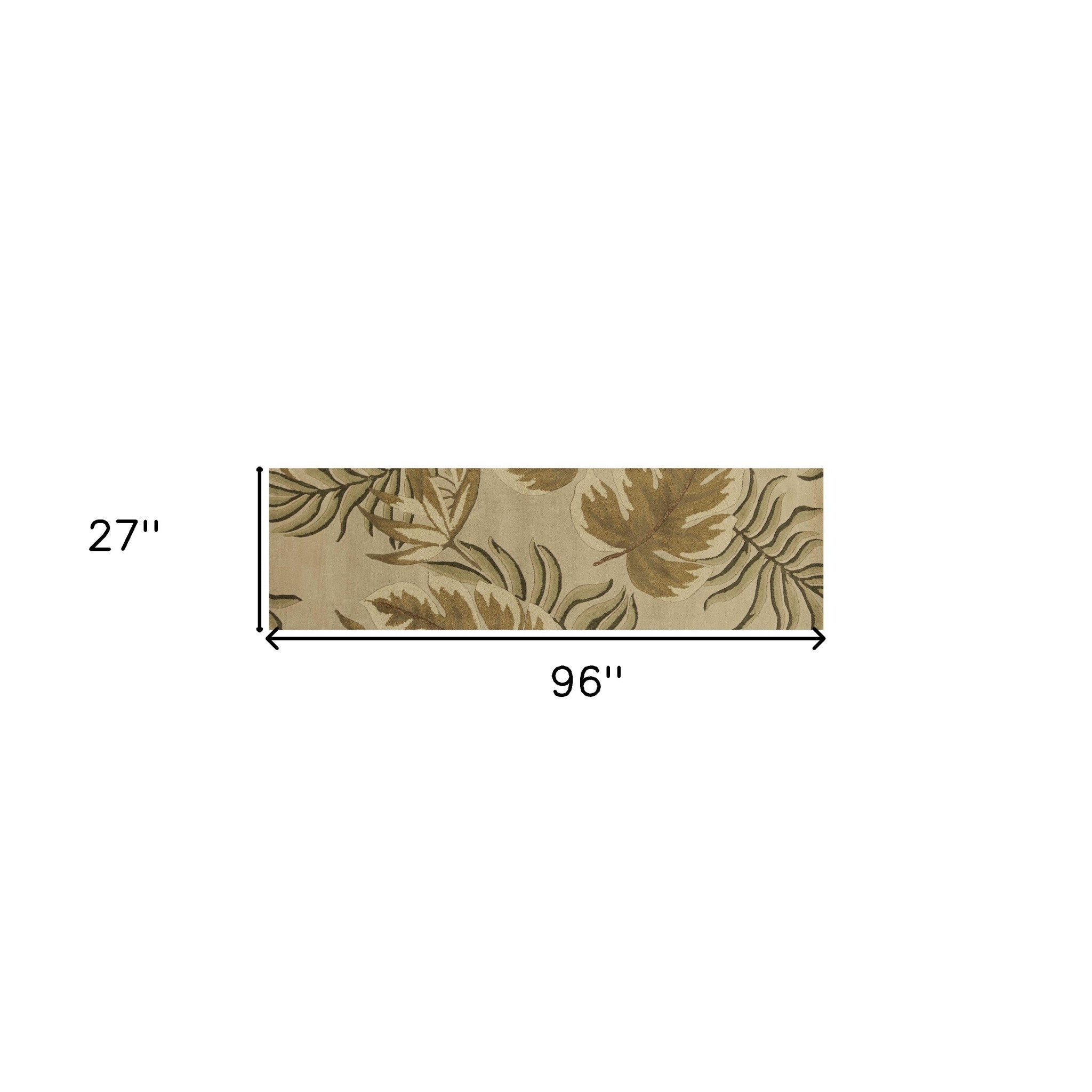 5' X 8' Sand And Beige Wool Botanical Leaves Hand Tufted Area Rug-Area Rugs-DECOROLALA