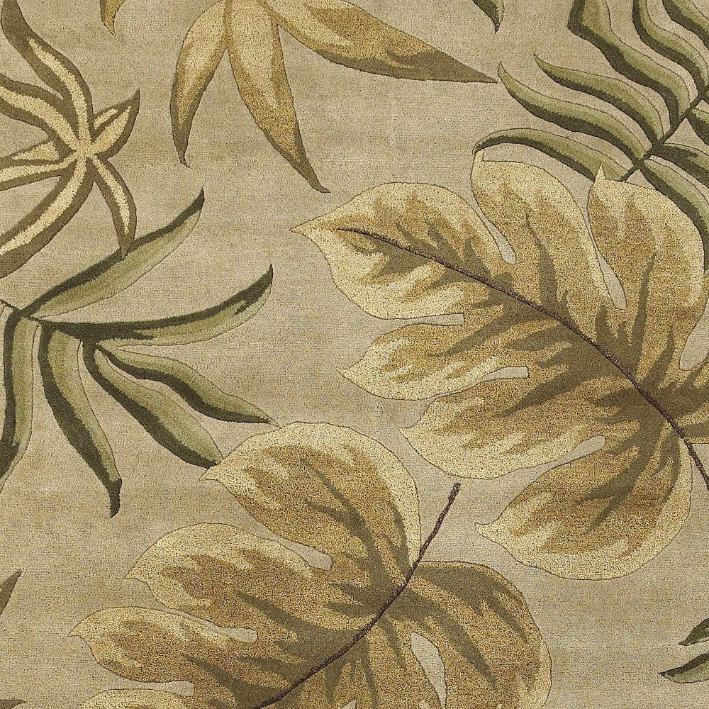 5' X 8' Sand And Beige Wool Botanical Leaves Hand Tufted Area Rug-Area Rugs-DECOROLALA