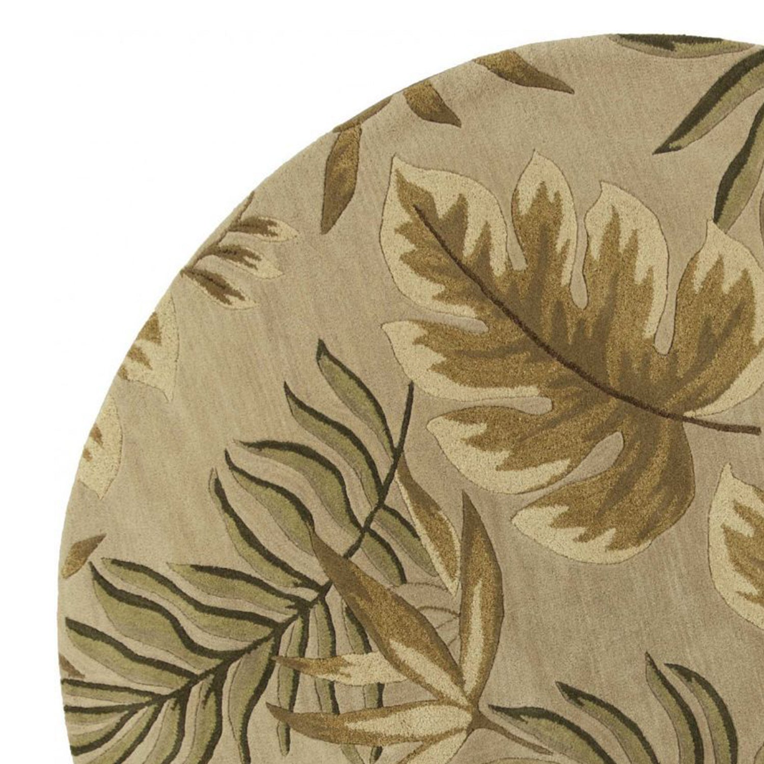 5' X 8' Sand And Beige Wool Botanical Leaves Hand Tufted Area Rug-Area Rugs-DECOROLALA