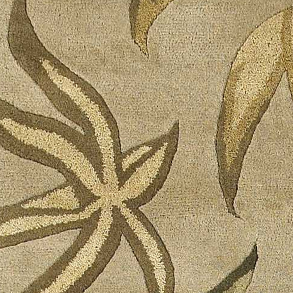 5' X 8' Sand And Beige Wool Botanical Leaves Hand Tufted Area Rug-Area Rugs-DECOROLALA