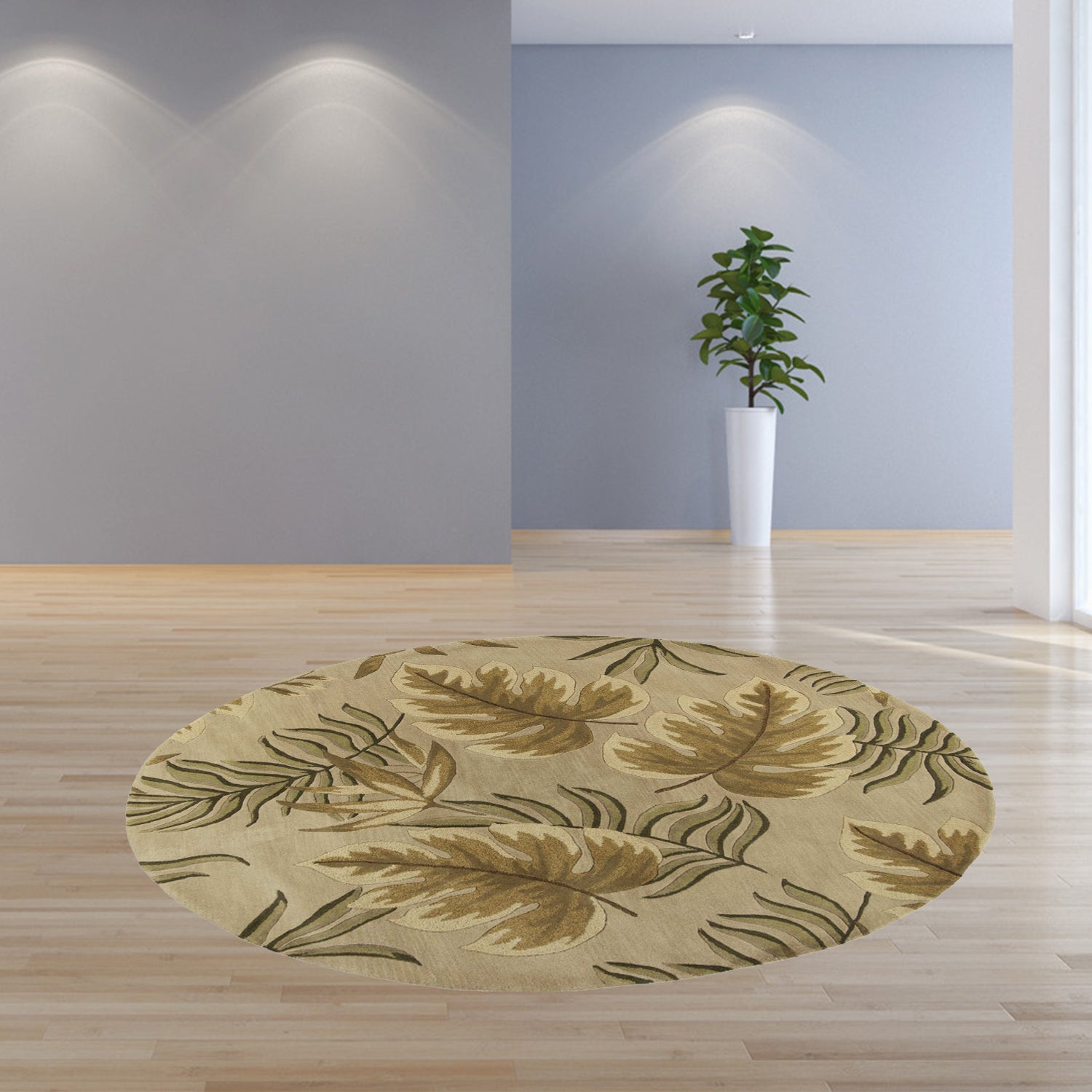 5' X 8' Sand And Beige Wool Botanical Leaves Hand Tufted Area Rug-Area Rugs-DECOROLALA