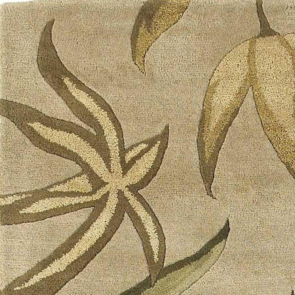 5' X 8' Sand And Beige Wool Botanical Leaves Hand Tufted Area Rug-Area Rugs-DECOROLALA