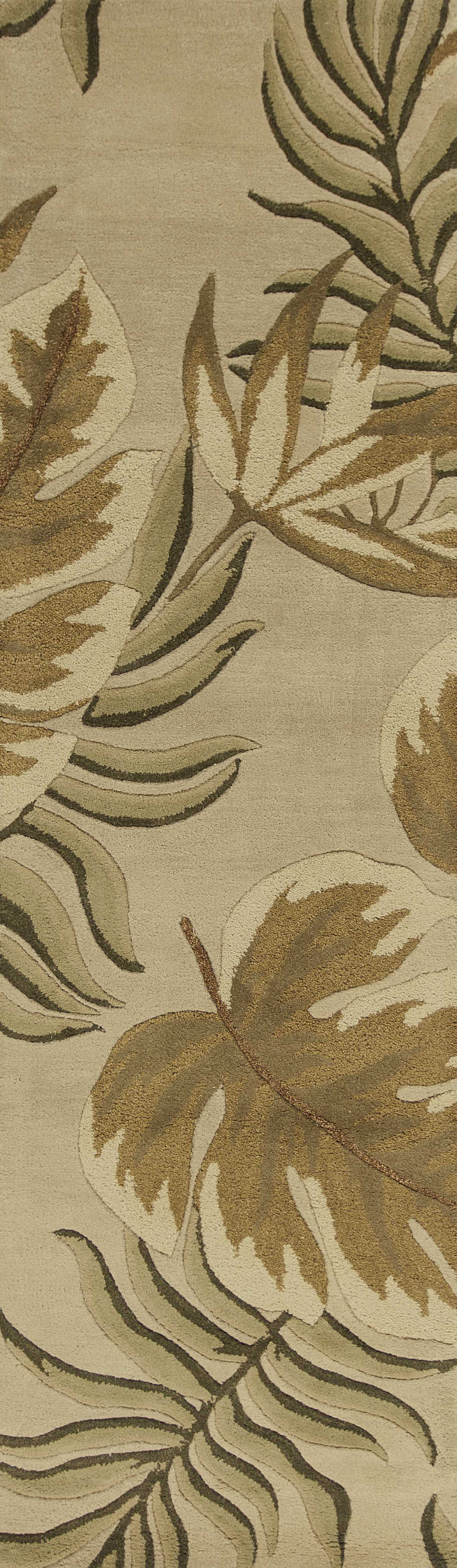 5' X 8' Sand And Beige Wool Botanical Leaves Hand Tufted Area Rug-Area Rugs-DECOROLALA