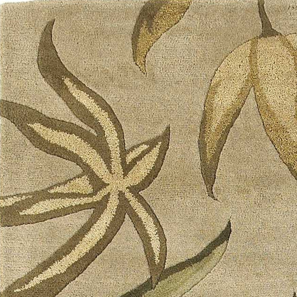 5' X 8' Sand And Beige Wool Botanical Leaves Hand Tufted Area Rug-Area Rugs-DECOROLALA
