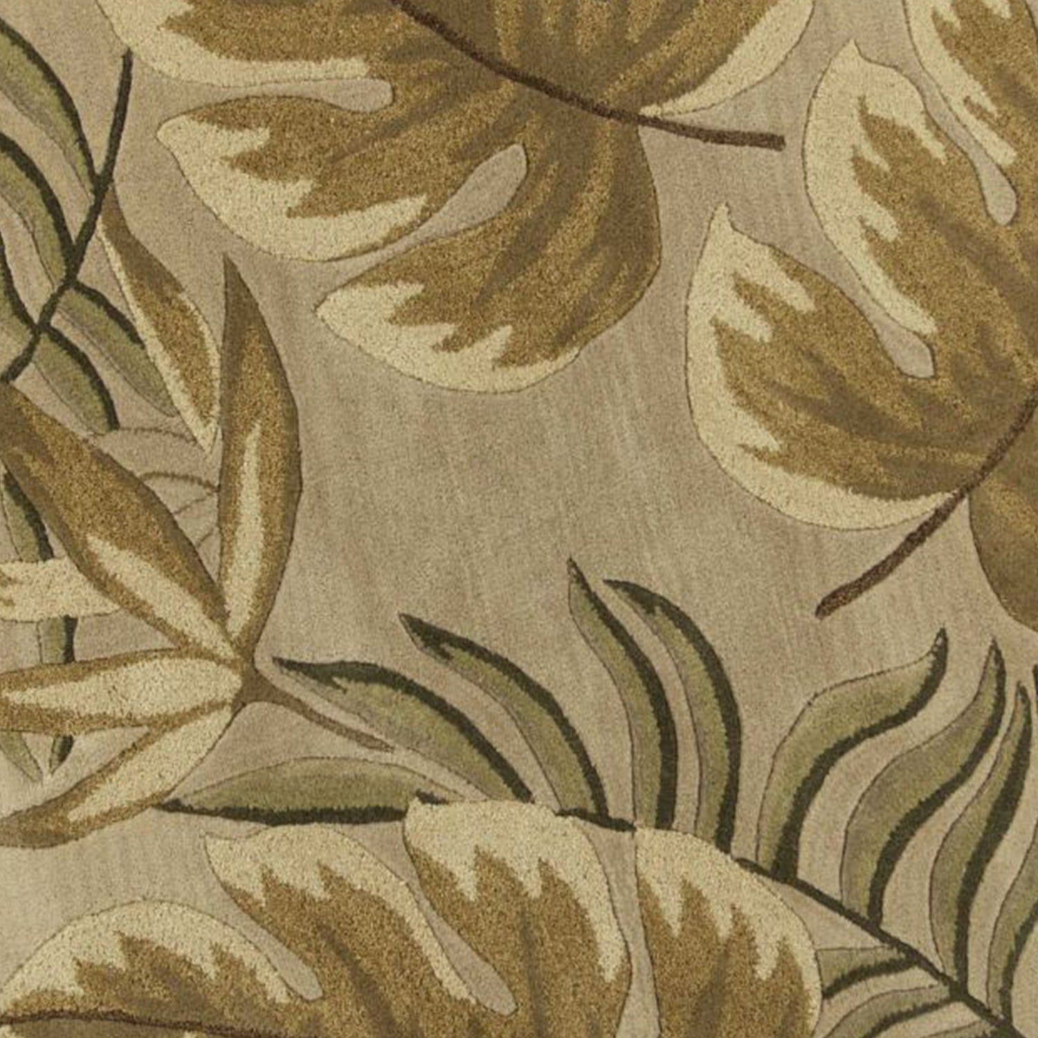 5' X 8' Sand And Beige Wool Botanical Leaves Hand Tufted Area Rug-Area Rugs-DECOROLALA