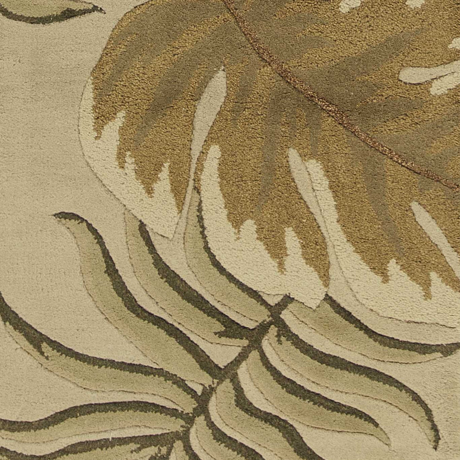 5' X 8' Sand And Beige Wool Botanical Leaves Hand Tufted Area Rug-Area Rugs-DECOROLALA