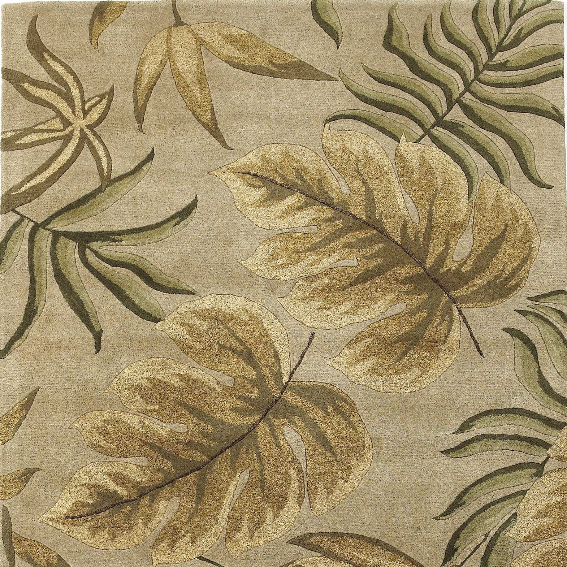 5' X 8' Sand And Beige Wool Botanical Leaves Hand Tufted Area Rug-Area Rugs-DECOROLALA
