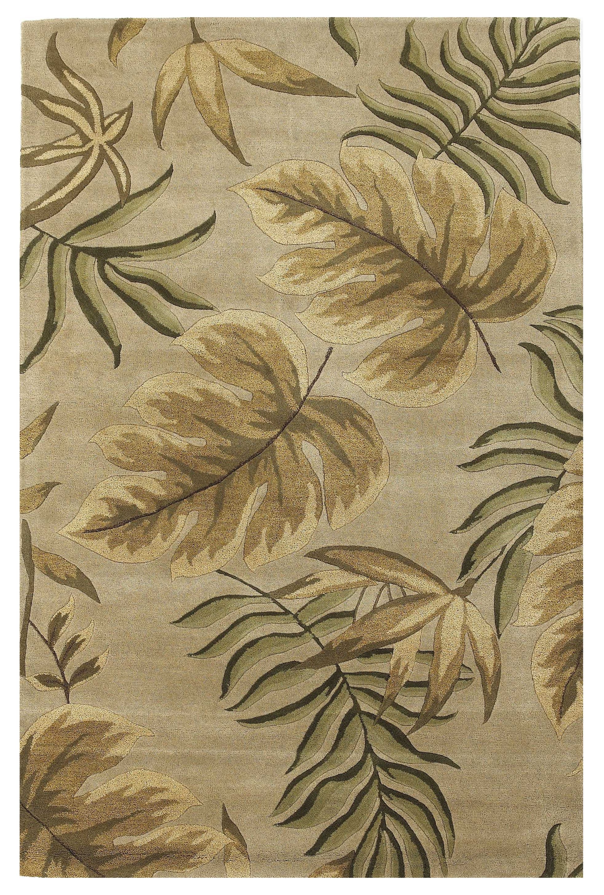 5' X 8' Sand And Beige Wool Botanical Leaves Hand Tufted Area Rug-Area Rugs-DECOROLALA