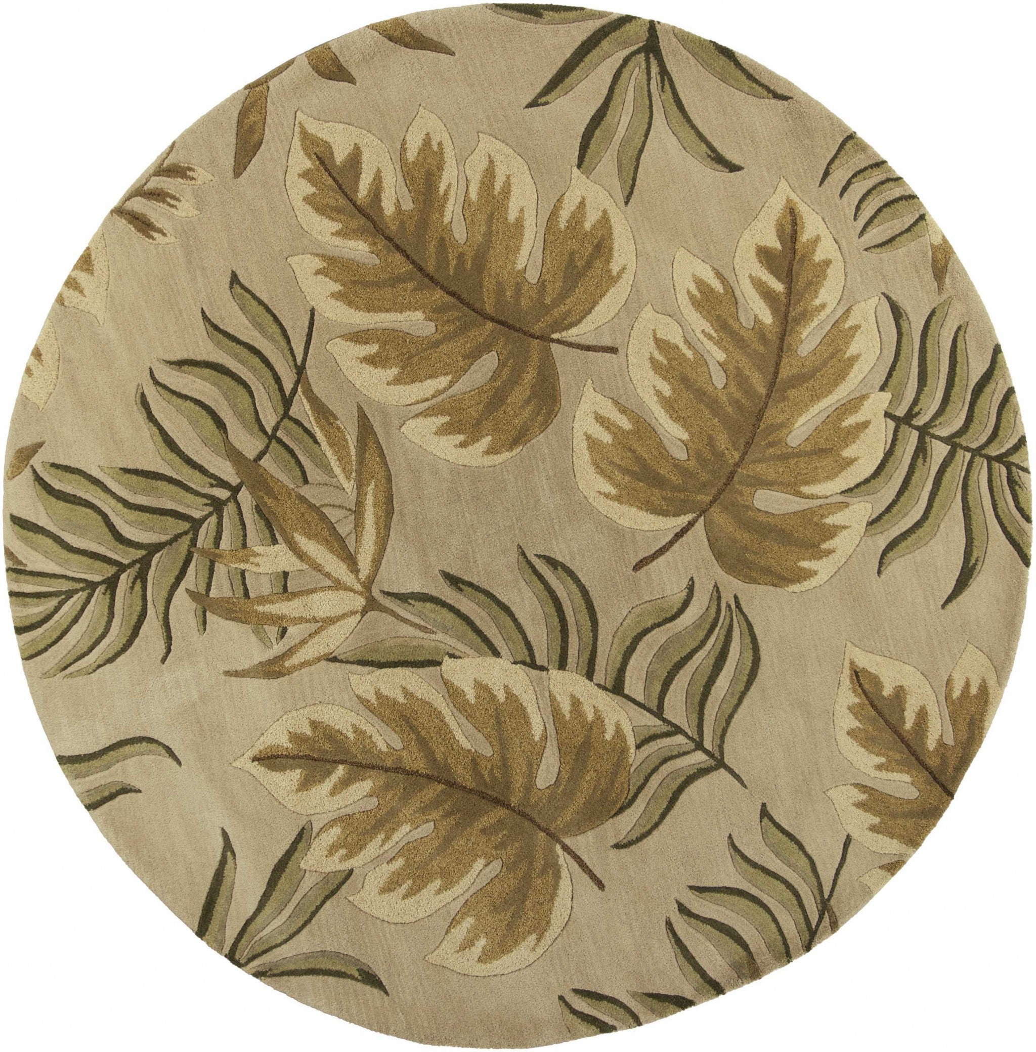 5' X 8' Sand And Beige Wool Botanical Leaves Hand Tufted Area Rug-Area Rugs-DECOROLALA