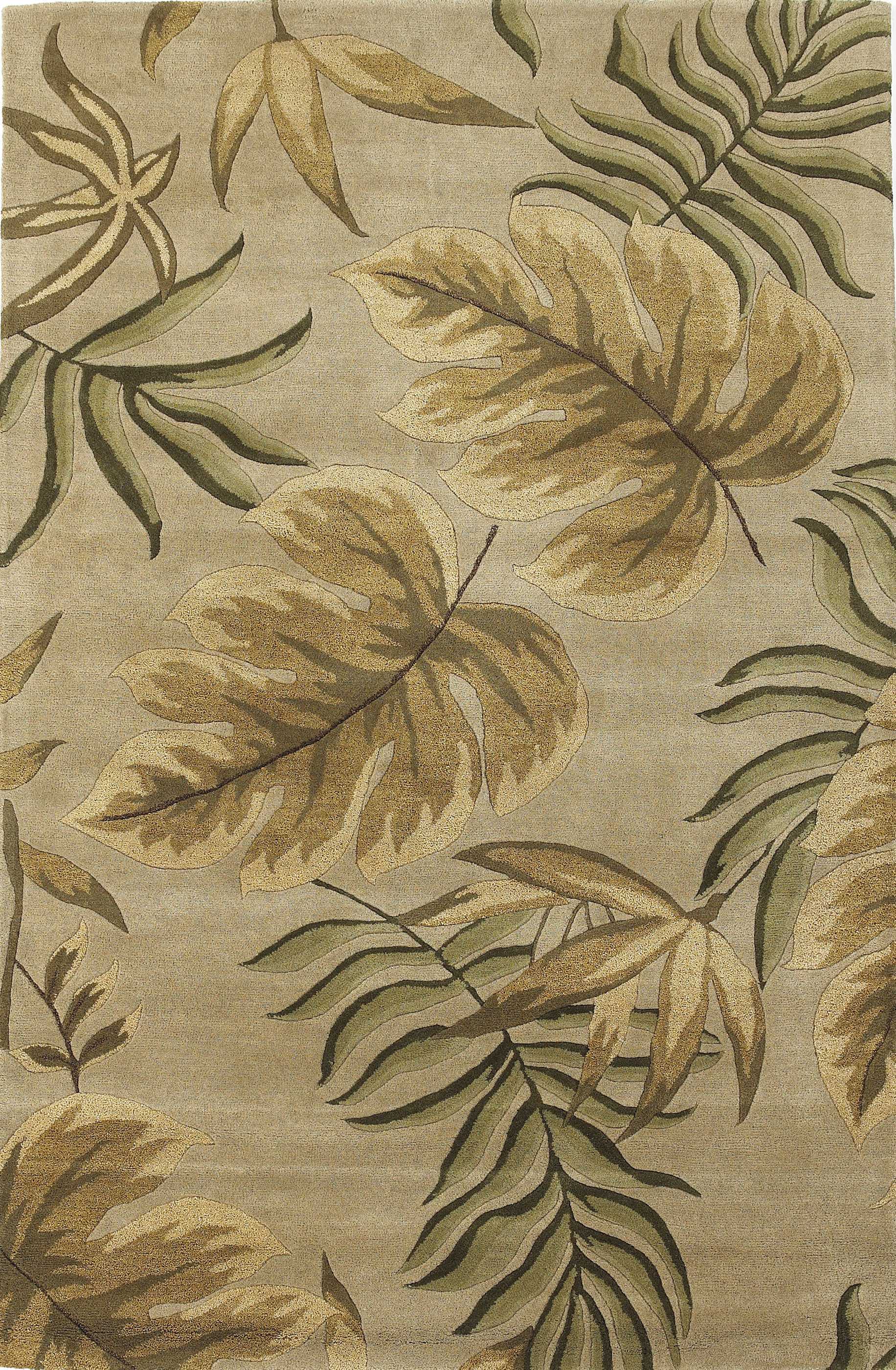 5' X 8' Sand And Beige Wool Botanical Leaves Hand Tufted Area Rug-Area Rugs-DECOROLALA