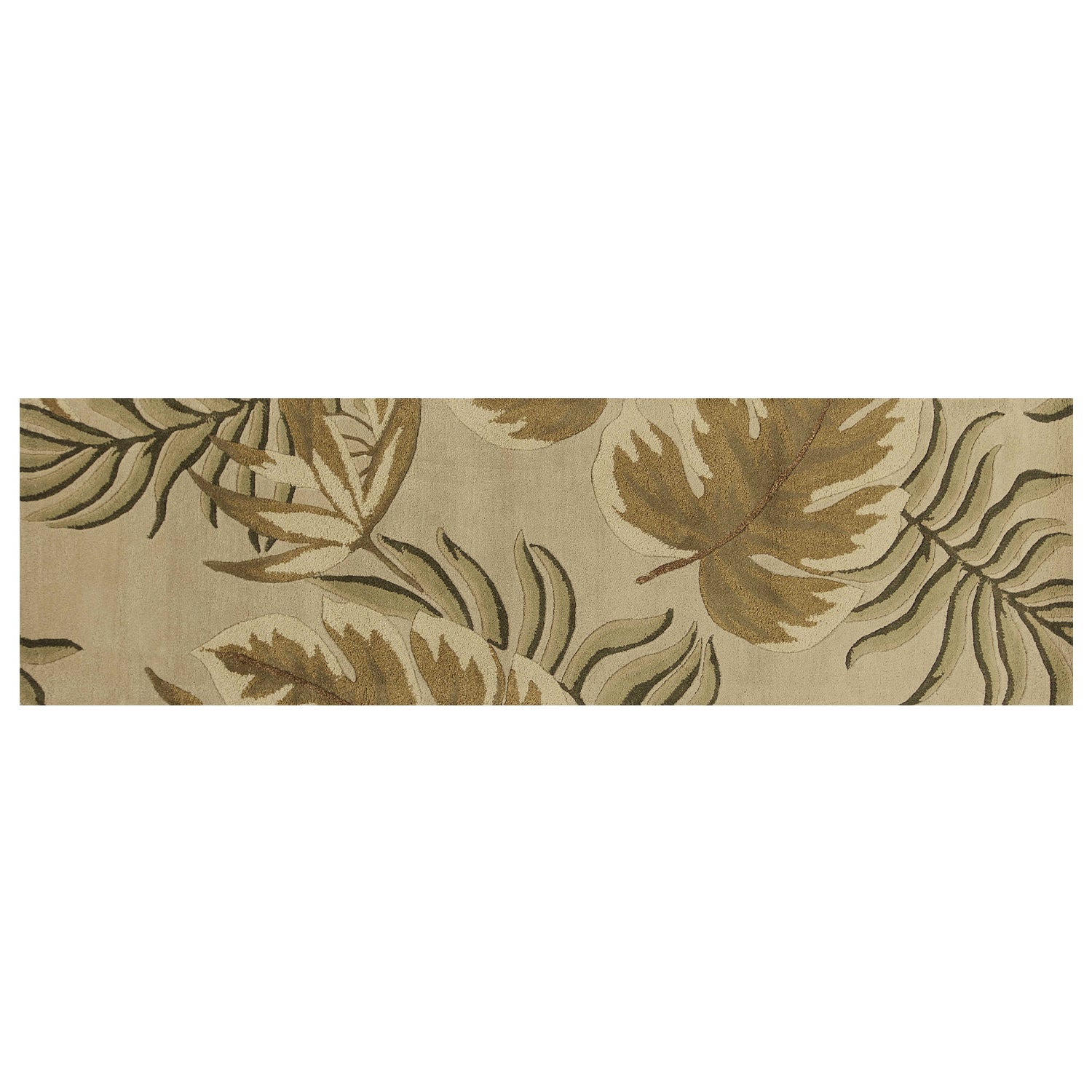 5' X 8' Sand And Beige Wool Botanical Leaves Hand Tufted Area Rug-Area Rugs-DECOROLALA