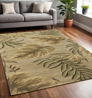 5' X 8' Sand And Beige Wool Botanical Leaves Hand Tufted Area Rug-Area Rugs-DECOROLALA