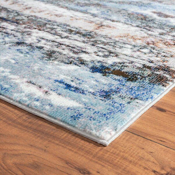 5' X 8' Shades of Blue and Gray Abstract Marble Area Rug-Area Rugs-DECOROLALA