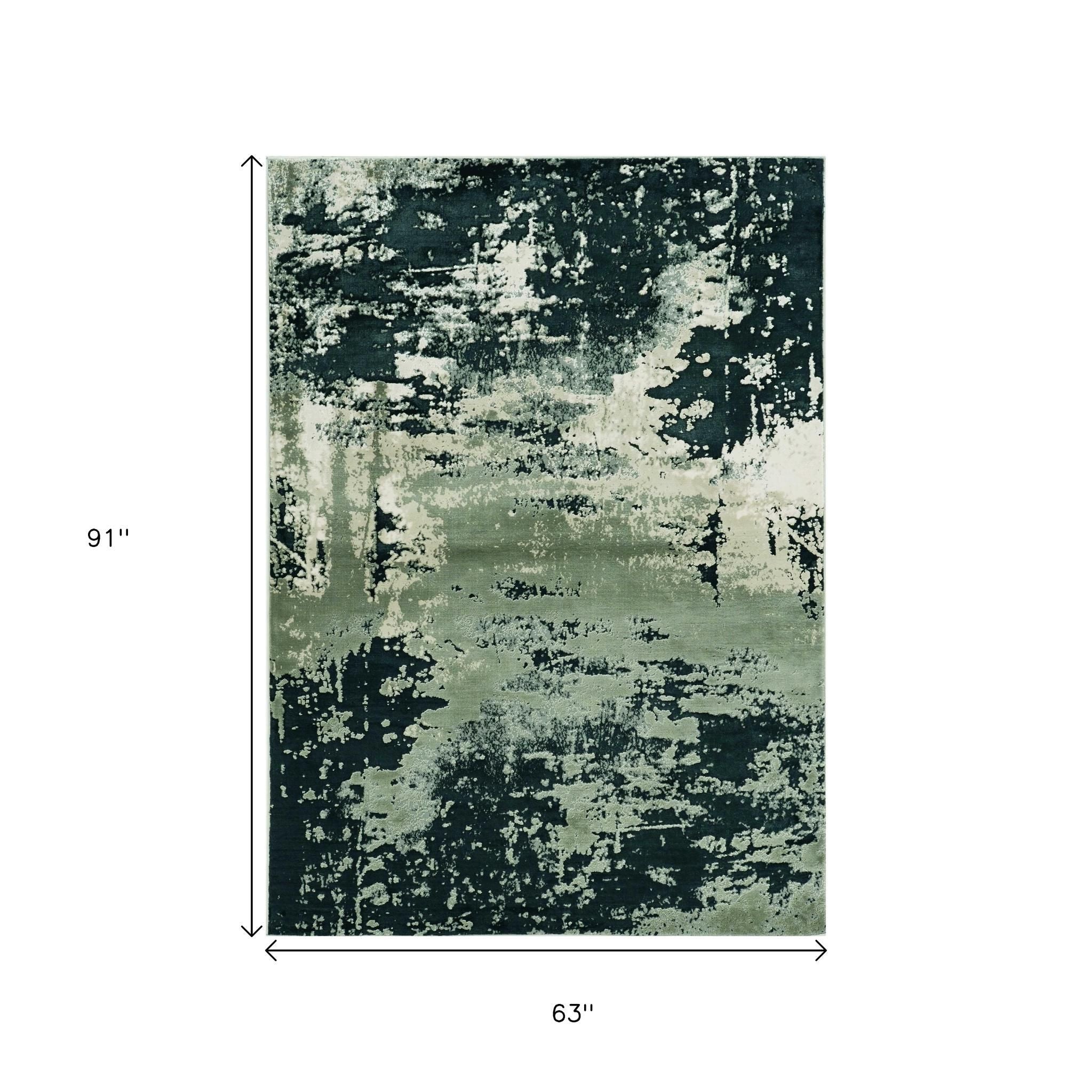 5' X 8' Silver And Charcoal Abstract Area Rug-Area Rugs-DECOROLALA