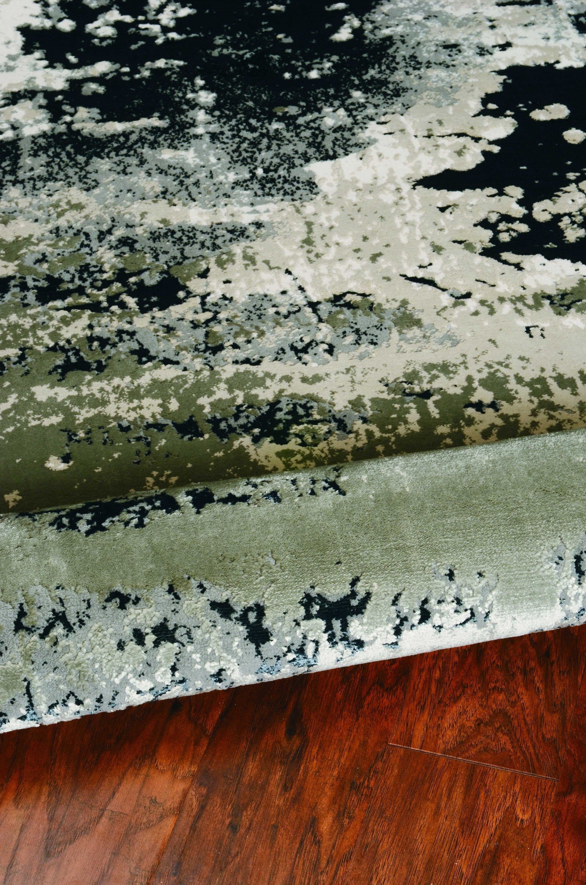 5' X 8' Silver And Charcoal Abstract Area Rug-Area Rugs-DECOROLALA