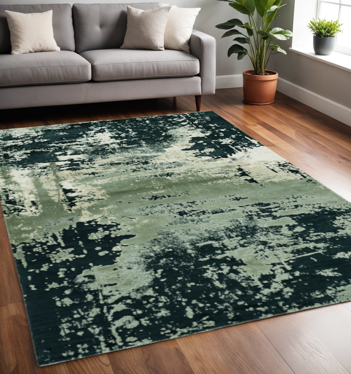5' X 8' Silver And Charcoal Abstract Area Rug-Area Rugs-DECOROLALA