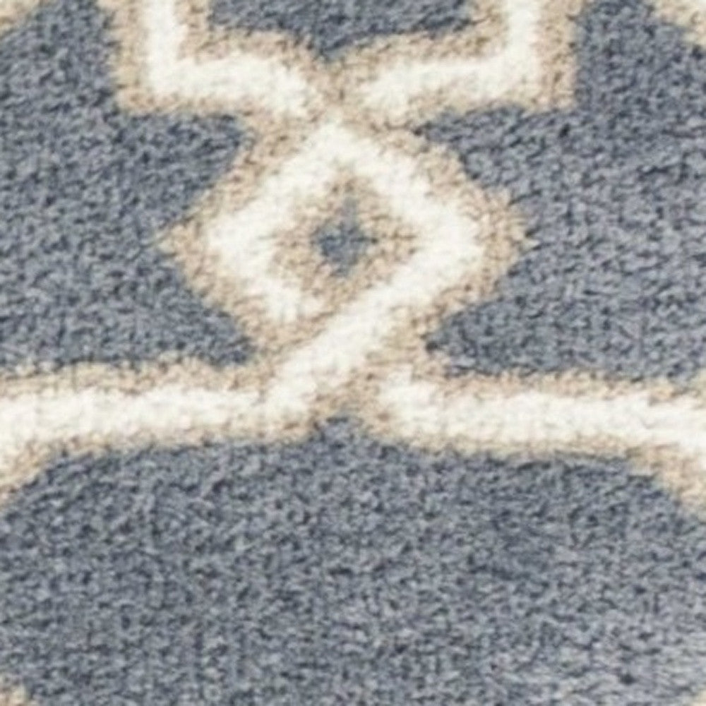 5' X 8' Slate Blue And Ivory Geometric Area Rug-Area Rugs-DECOROLALA