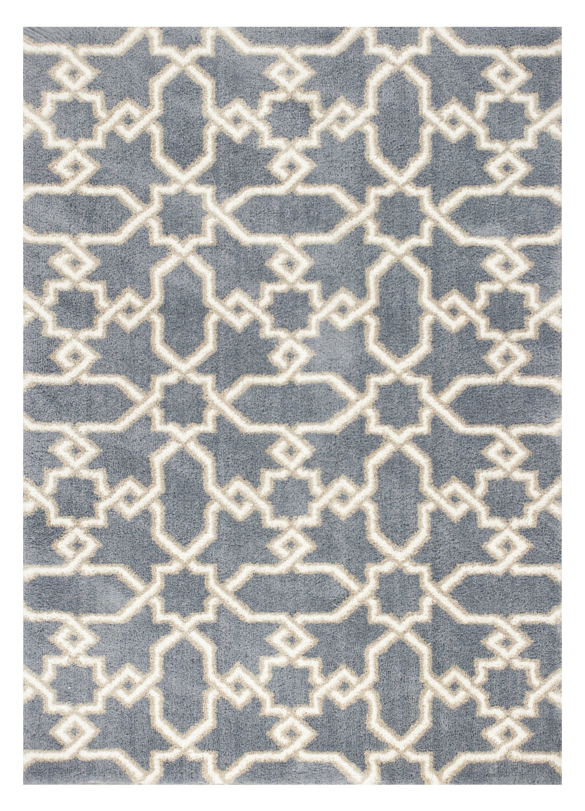 5' X 8' Slate Blue And Ivory Geometric Area Rug-Area Rugs-DECOROLALA