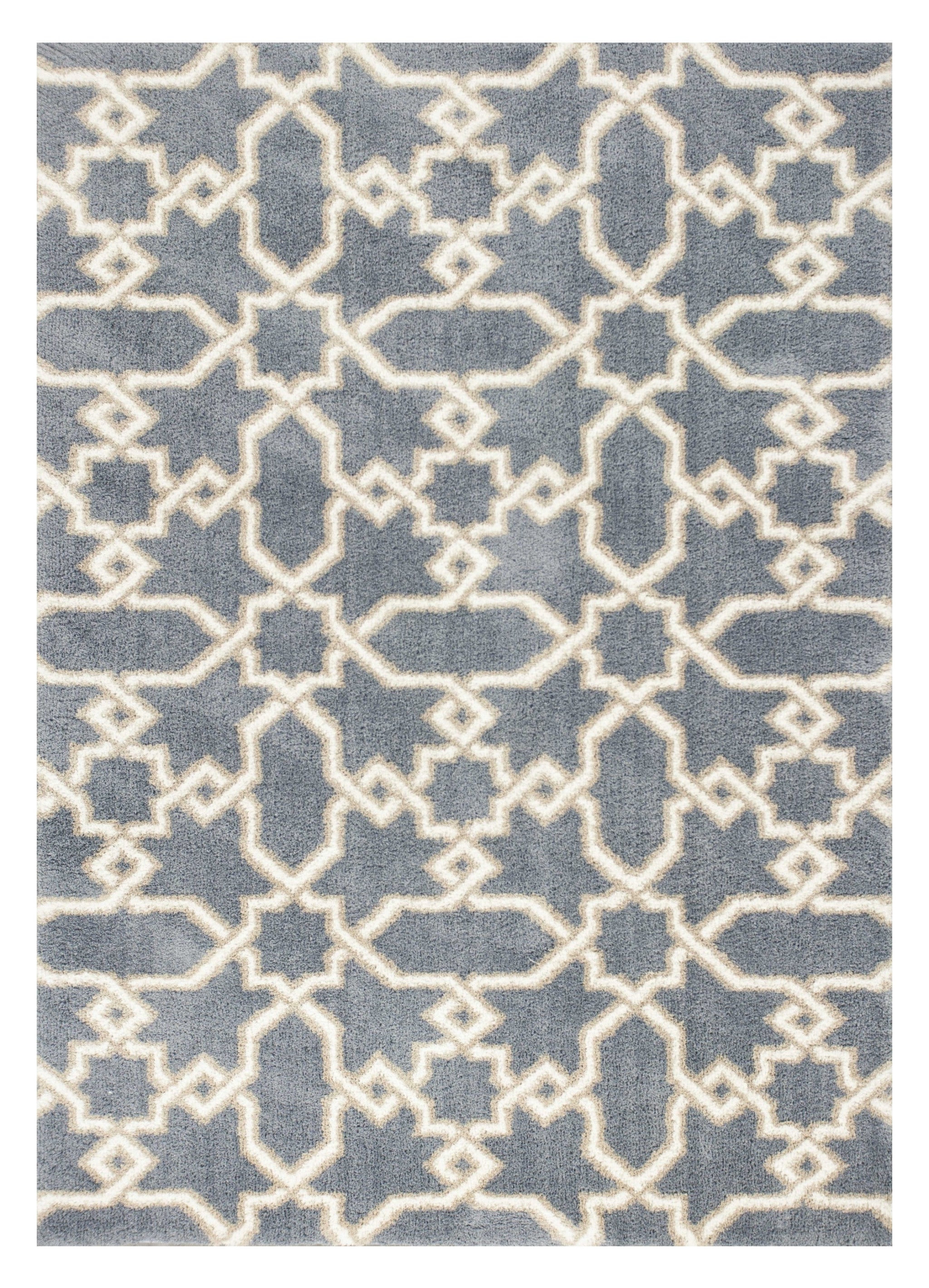 5' X 8' Slate Blue And Ivory Geometric Area Rug-Area Rugs-DECOROLALA