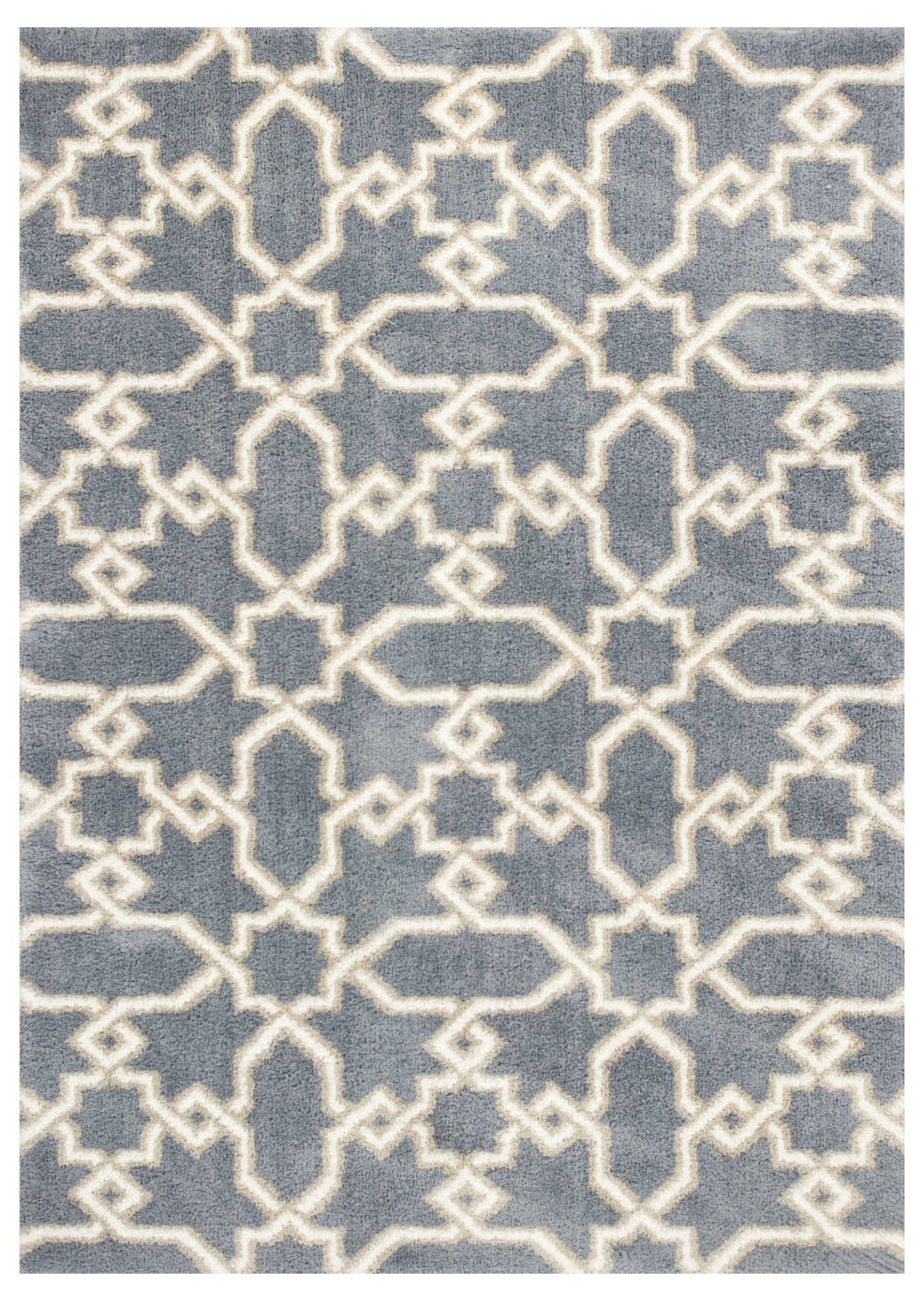 5' X 8' Slate Blue And Ivory Geometric Area Rug-Area Rugs-DECOROLALA