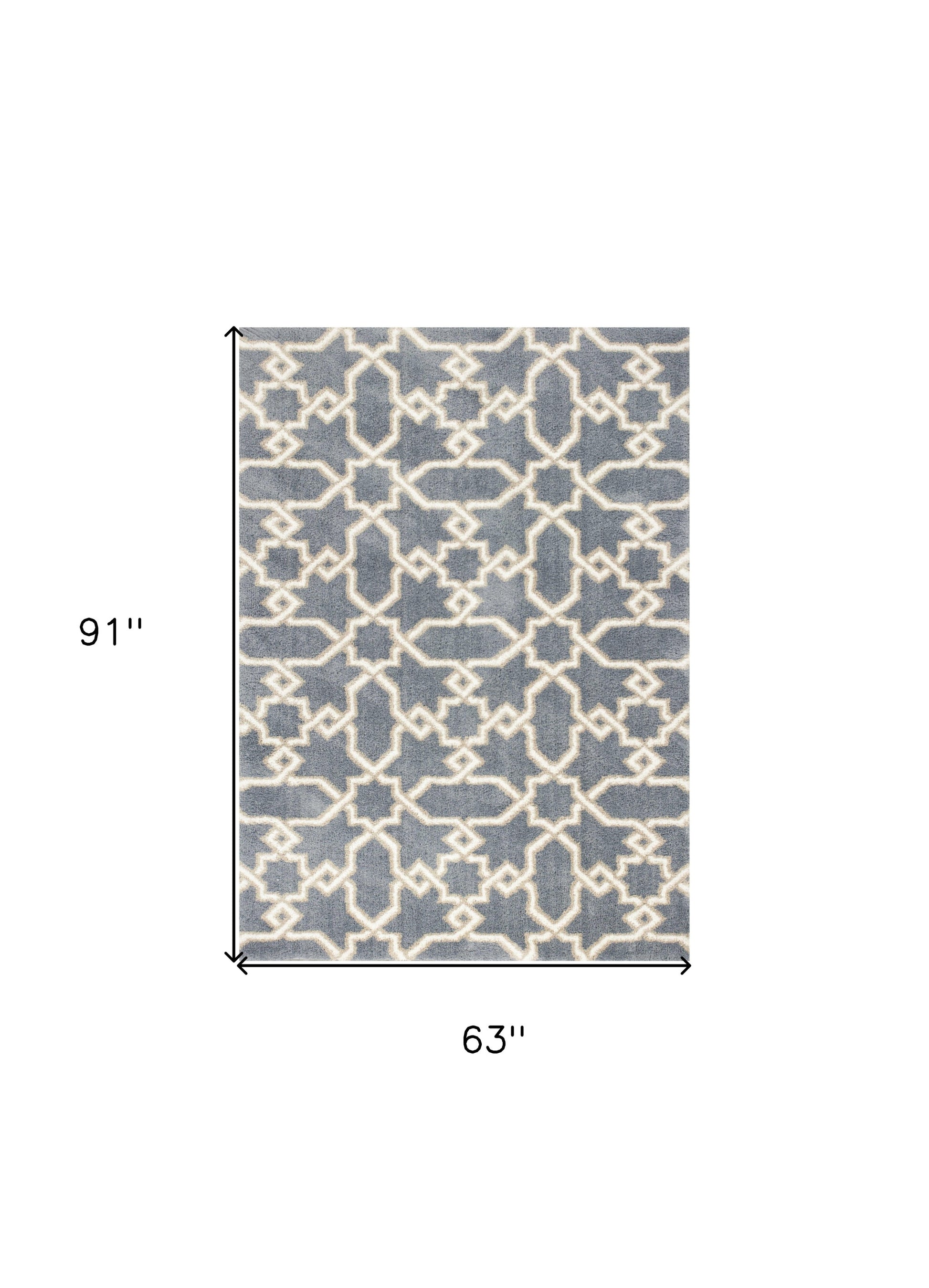 5' X 8' Slate Blue And Ivory Geometric Area Rug-Area Rugs-DECOROLALA