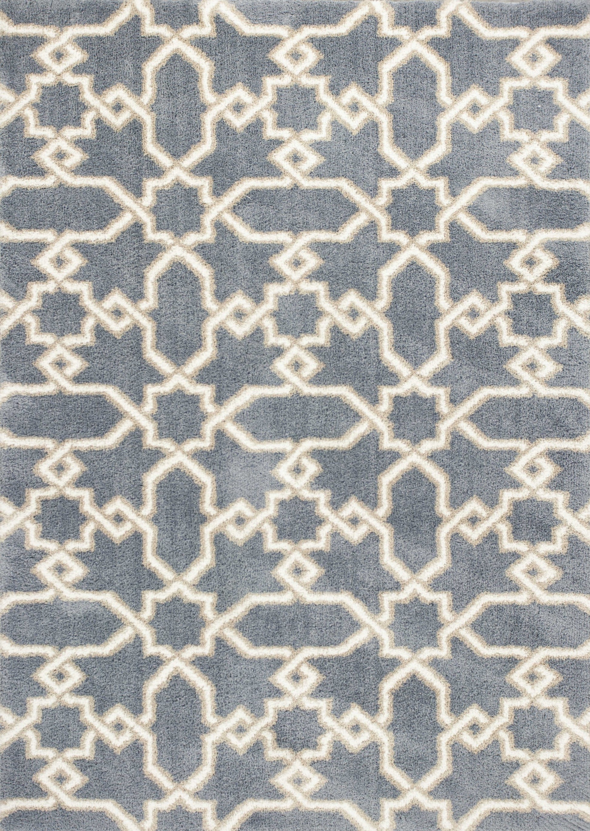 5' X 8' Slate Blue And Ivory Geometric Area Rug-Area Rugs-DECOROLALA