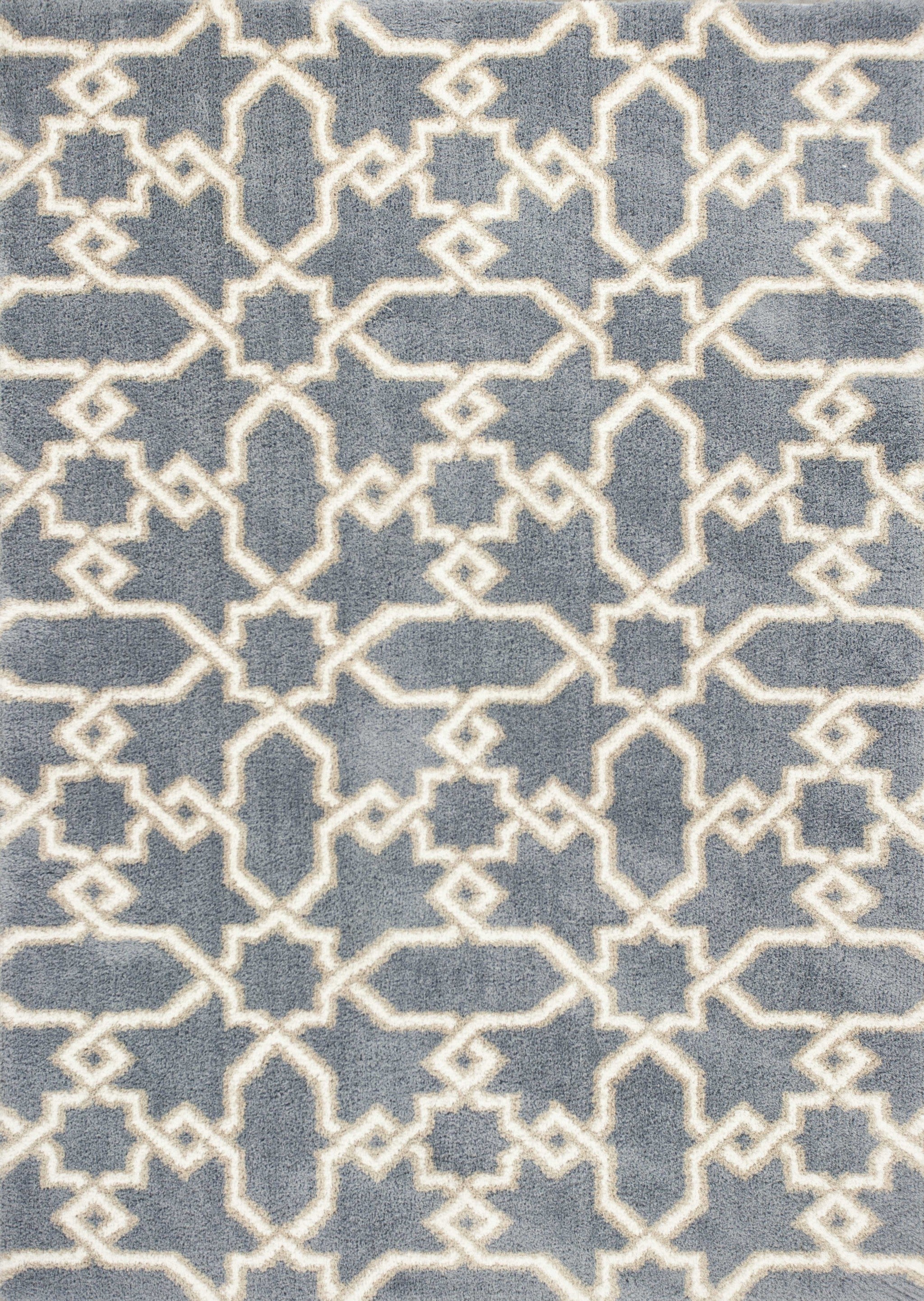 5' X 8' Slate Blue And Ivory Geometric Area Rug-Area Rugs-DECOROLALA