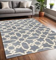 5' X 8' Slate Blue And Ivory Geometric Area Rug-Area Rugs-DECOROLALA