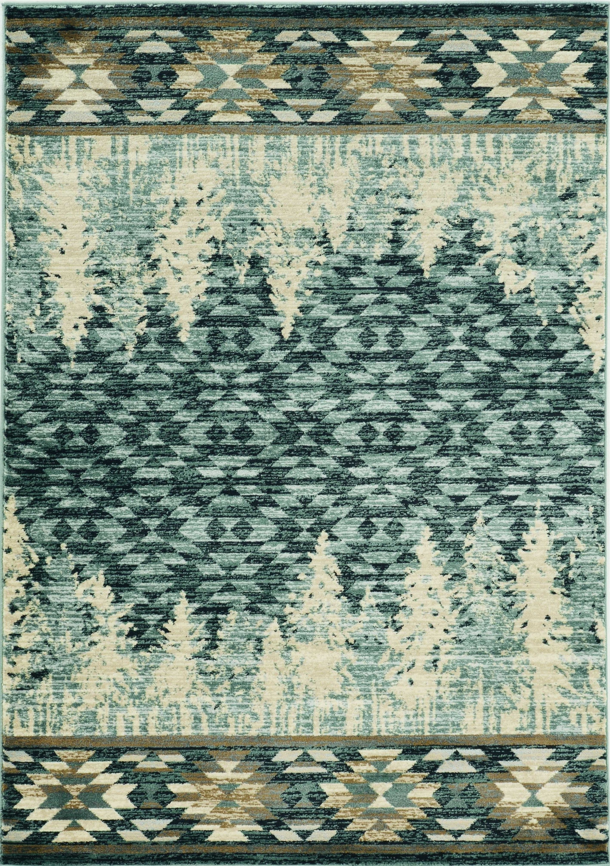 5' X 8' Slate Blue And Ivory Southwestern Area Rug-Area Rugs-DECOROLALA