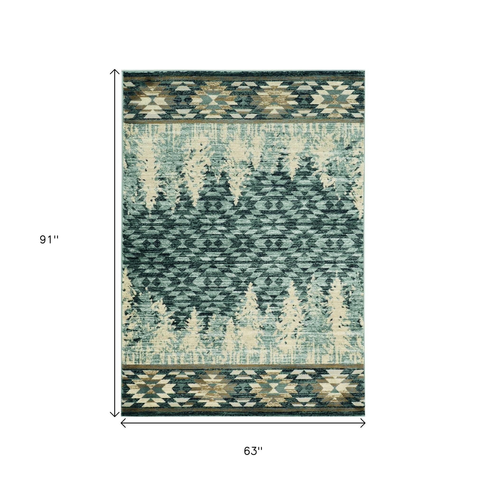 5' X 8' Slate Blue And Ivory Southwestern Area Rug-Area Rugs-DECOROLALA