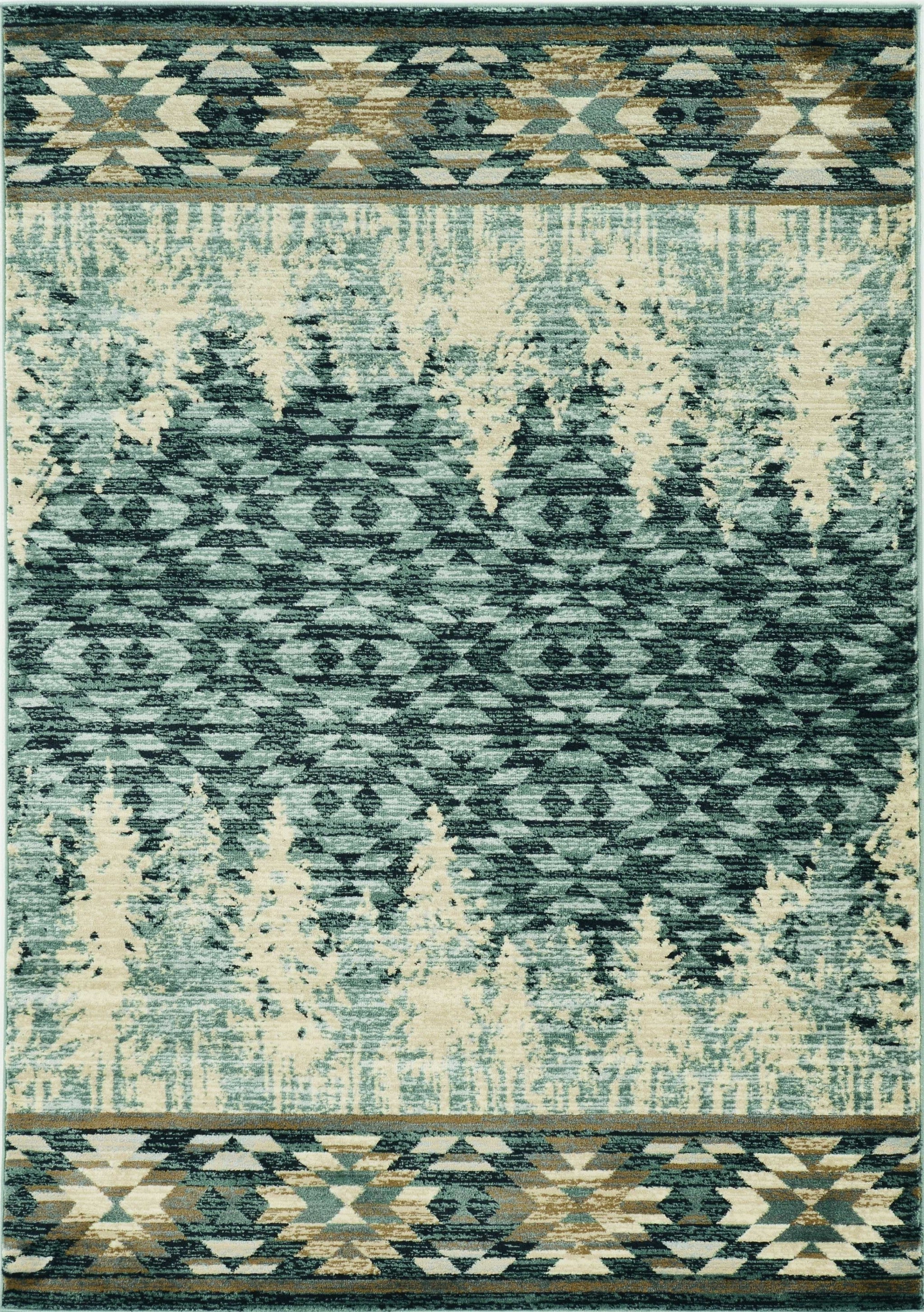 5' X 8' Slate Blue And Ivory Southwestern Area Rug-Area Rugs-DECOROLALA