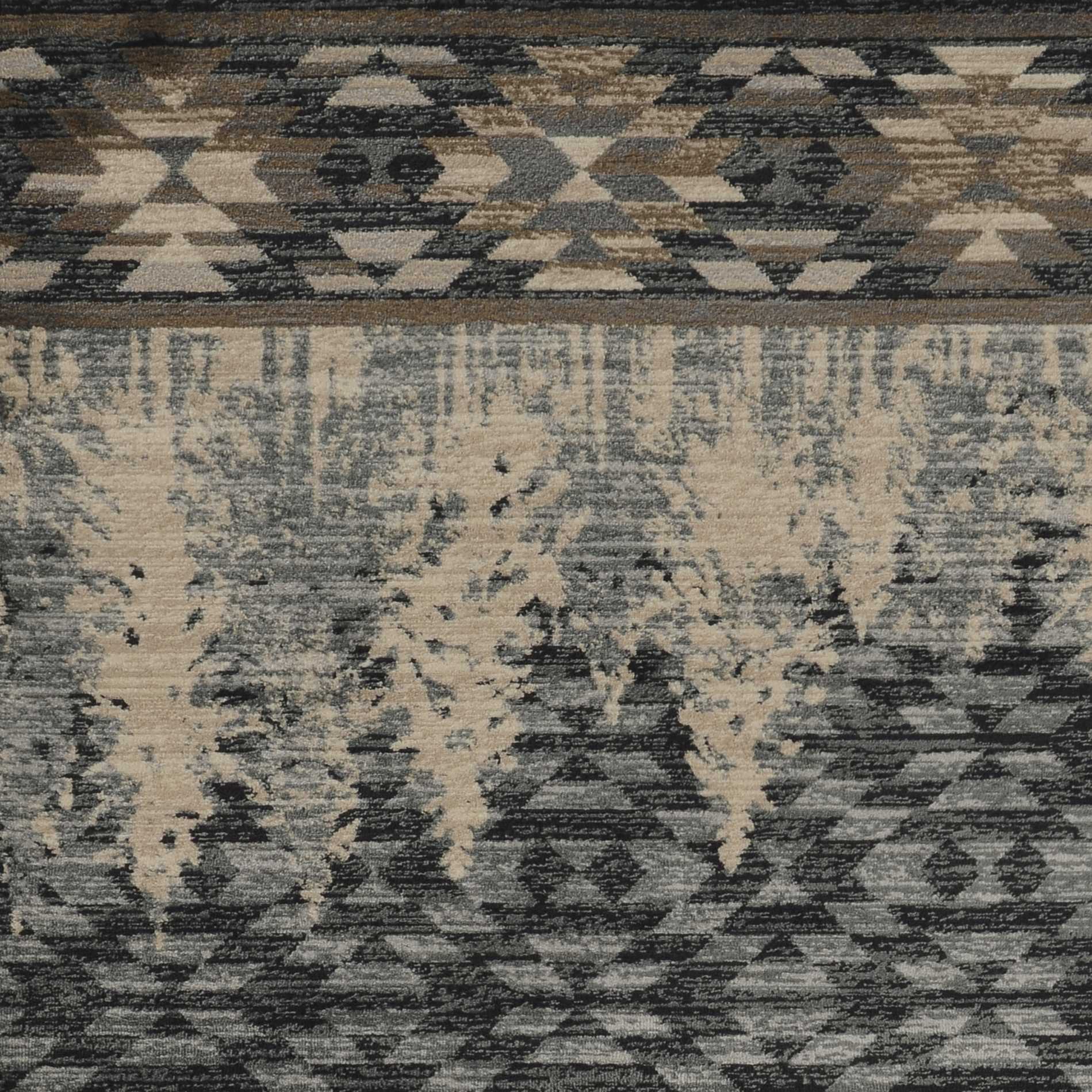 5' X 8' Slate Blue And Ivory Southwestern Area Rug-Area Rugs-DECOROLALA