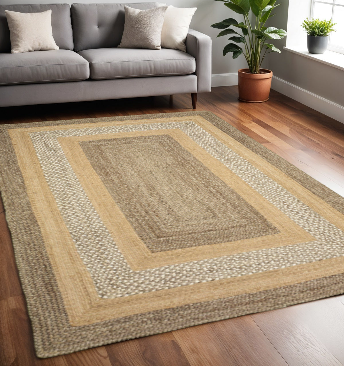 5' X 8' Tan Hand Braided Area Rug-Area Rugs-DECOROLALA