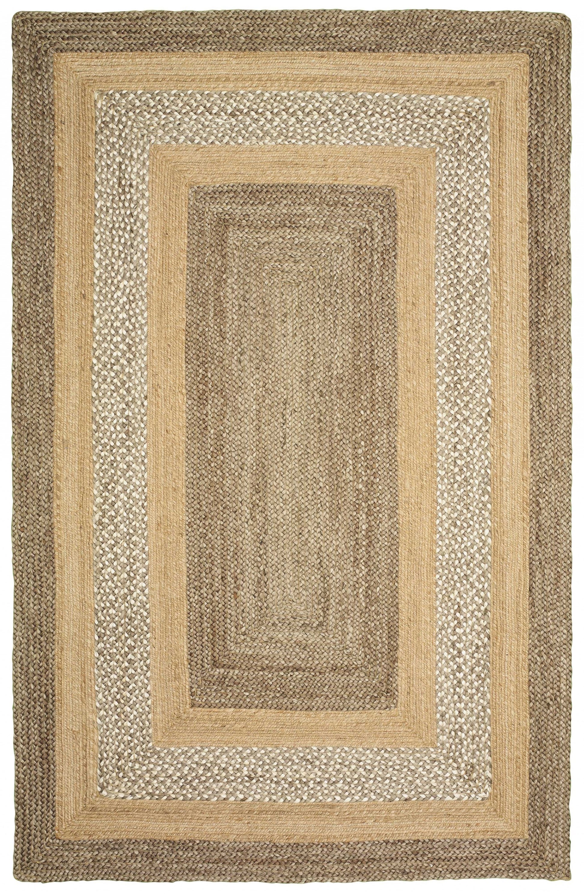 5' X 8' Tan Hand Braided Area Rug-Area Rugs-DECOROLALA
