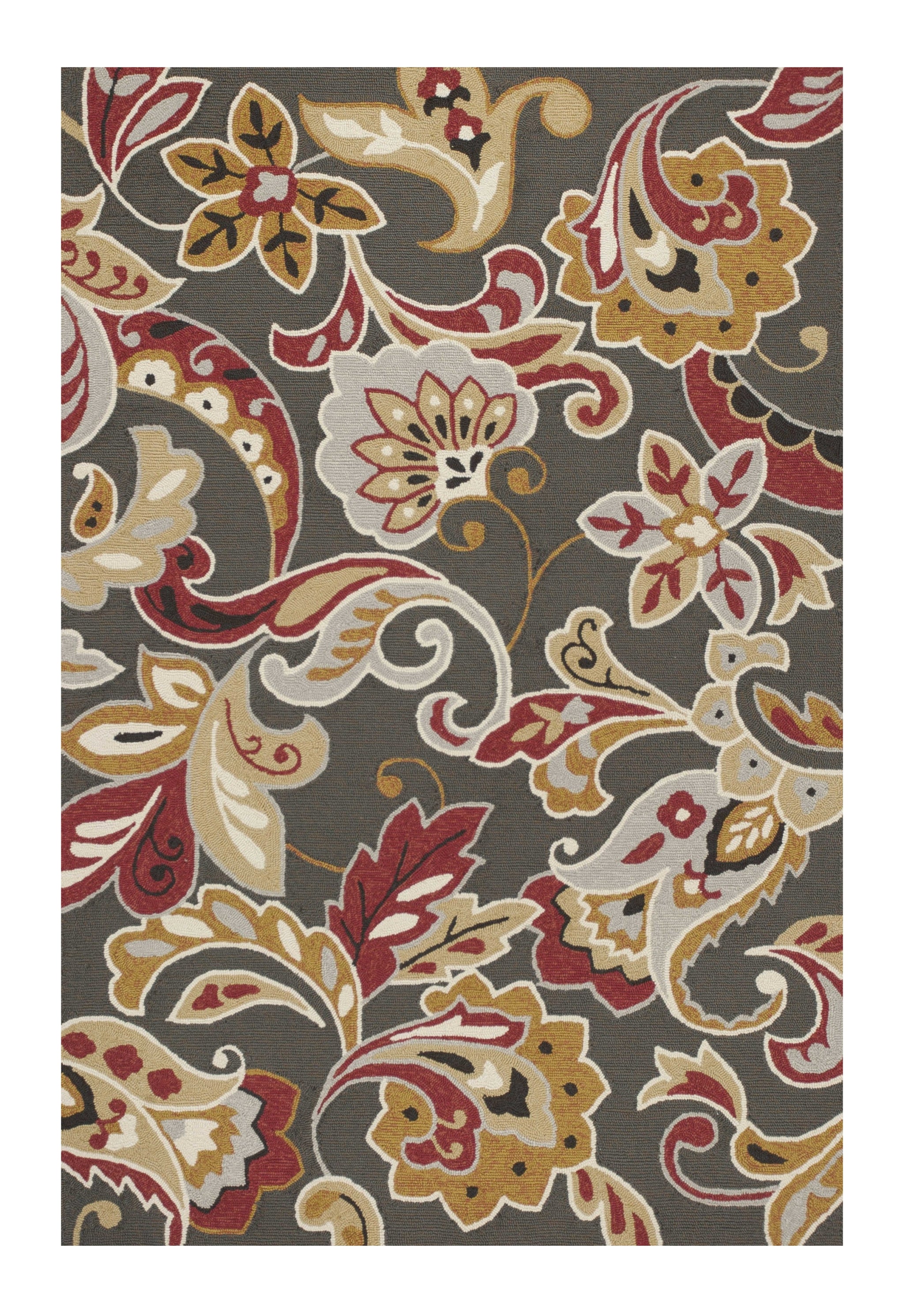 5' X 8' Taupe Floral Indoor Outdoor Area Rug-Outdoor Rugs-DECOROLALA