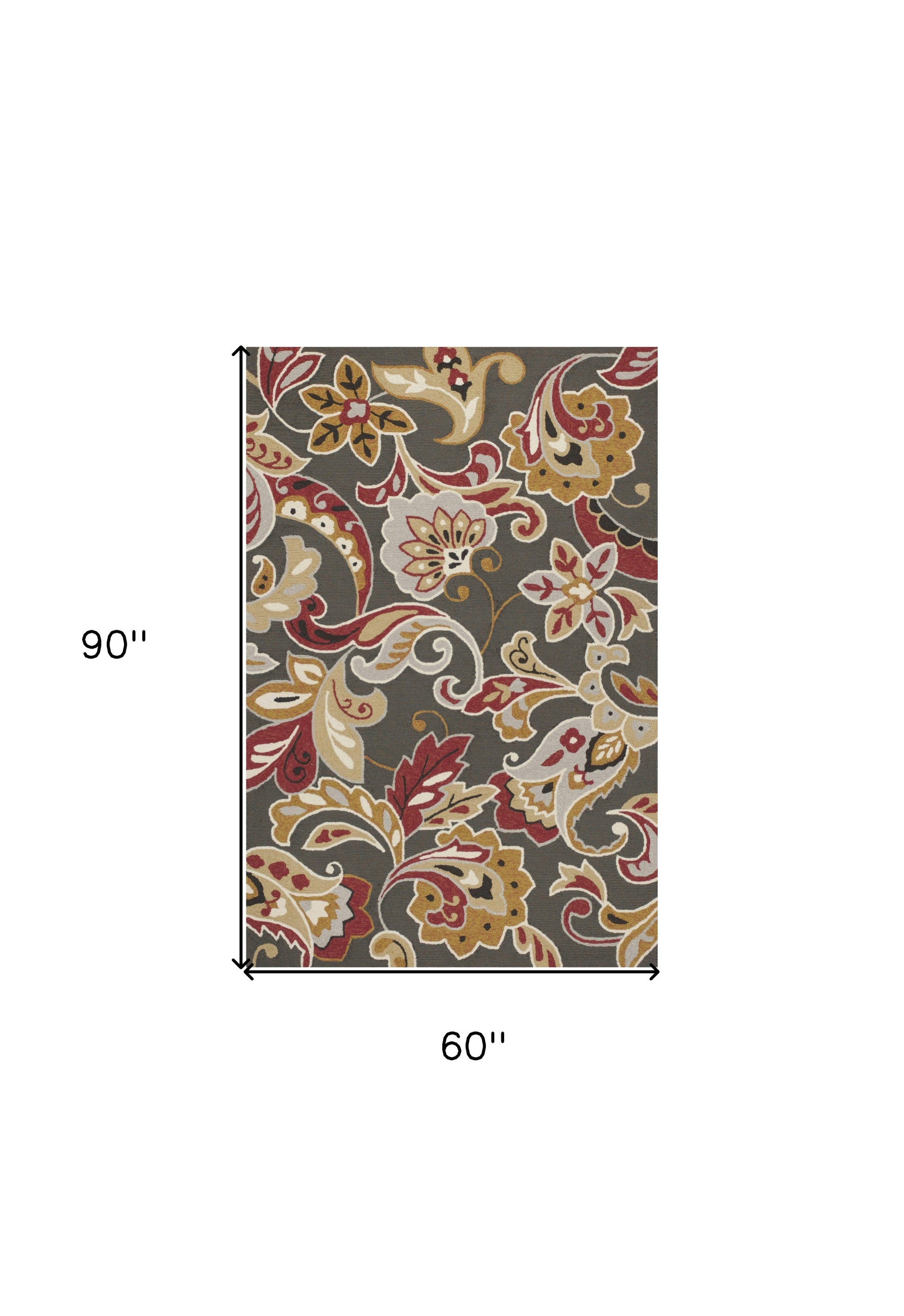 5' X 8' Taupe Floral Indoor Outdoor Area Rug-Outdoor Rugs-DECOROLALA