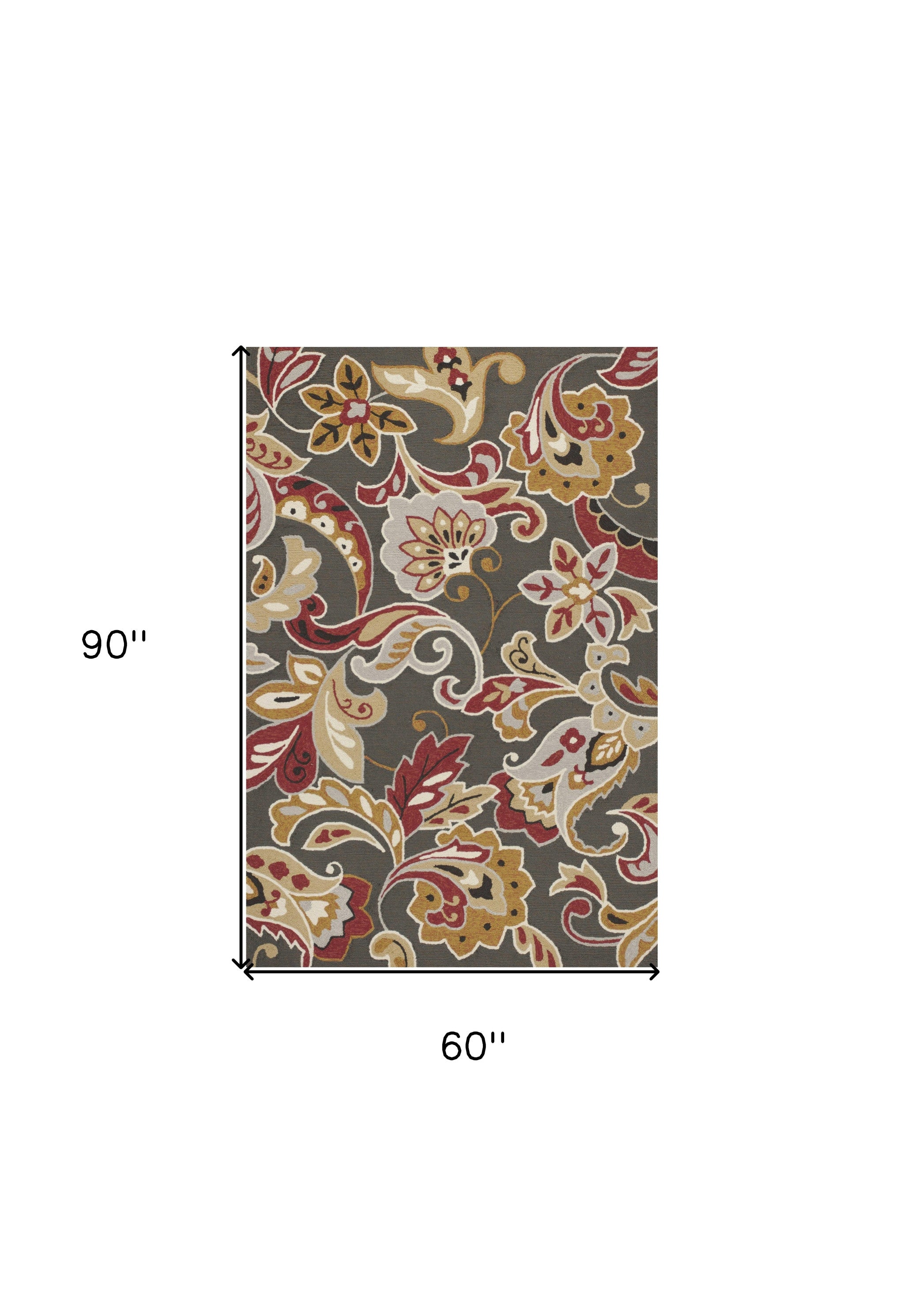 5' X 8' Taupe Floral Indoor Outdoor Area Rug-Outdoor Rugs-DECOROLALA