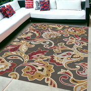 5' X 8' Taupe Floral Indoor Outdoor Area Rug-Outdoor Rugs-DECOROLALA