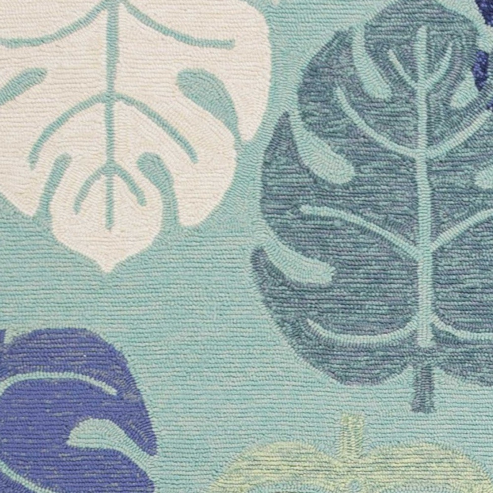 5' X 8' Turquoise Floral Handmade Indoor Outdoor Area Rug-Outdoor Rugs-DECOROLALA