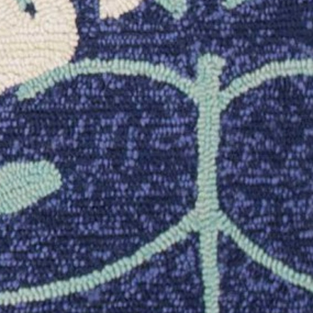 5' X 8' Turquoise Floral Handmade Indoor Outdoor Area Rug-Outdoor Rugs-DECOROLALA