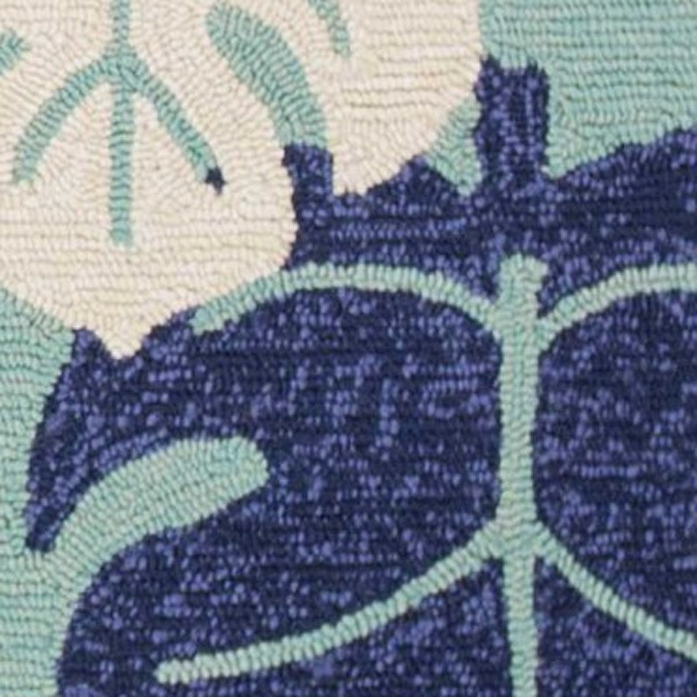 5' X 8' Turquoise Floral Handmade Indoor Outdoor Area Rug-Outdoor Rugs-DECOROLALA