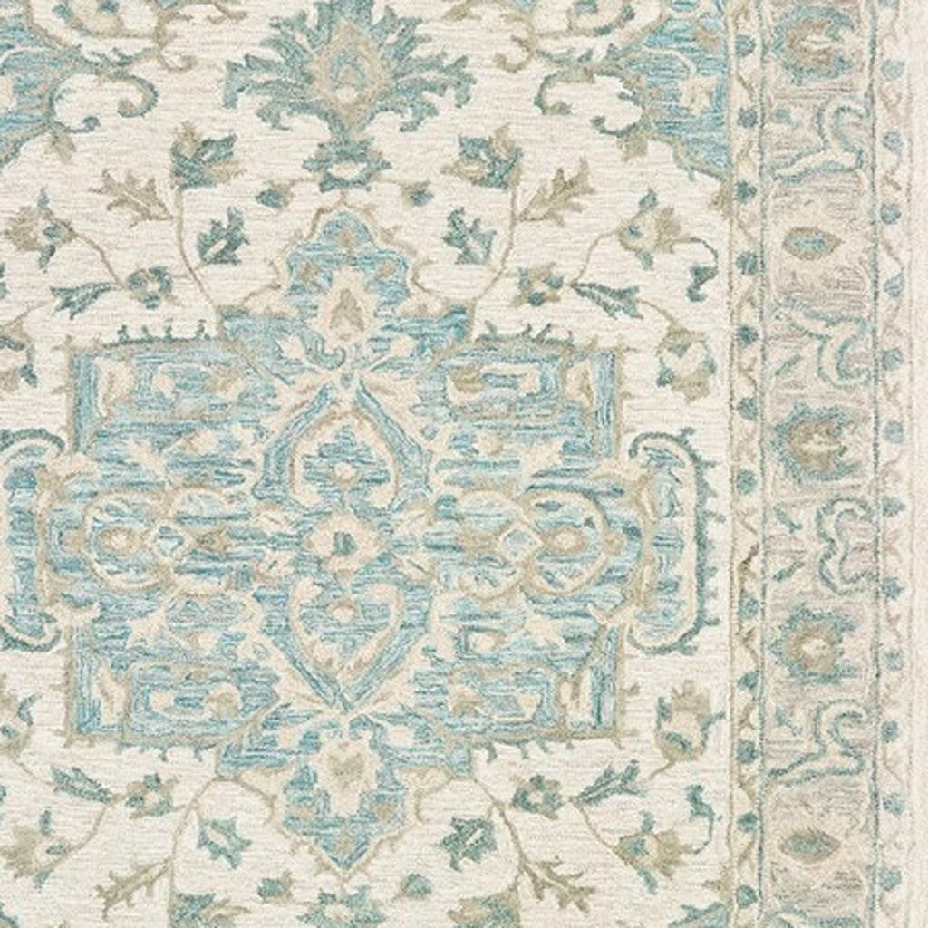 5' X 8' Turquoise and Cream Medallion Area Rug-Area Rugs-DECOROLALA