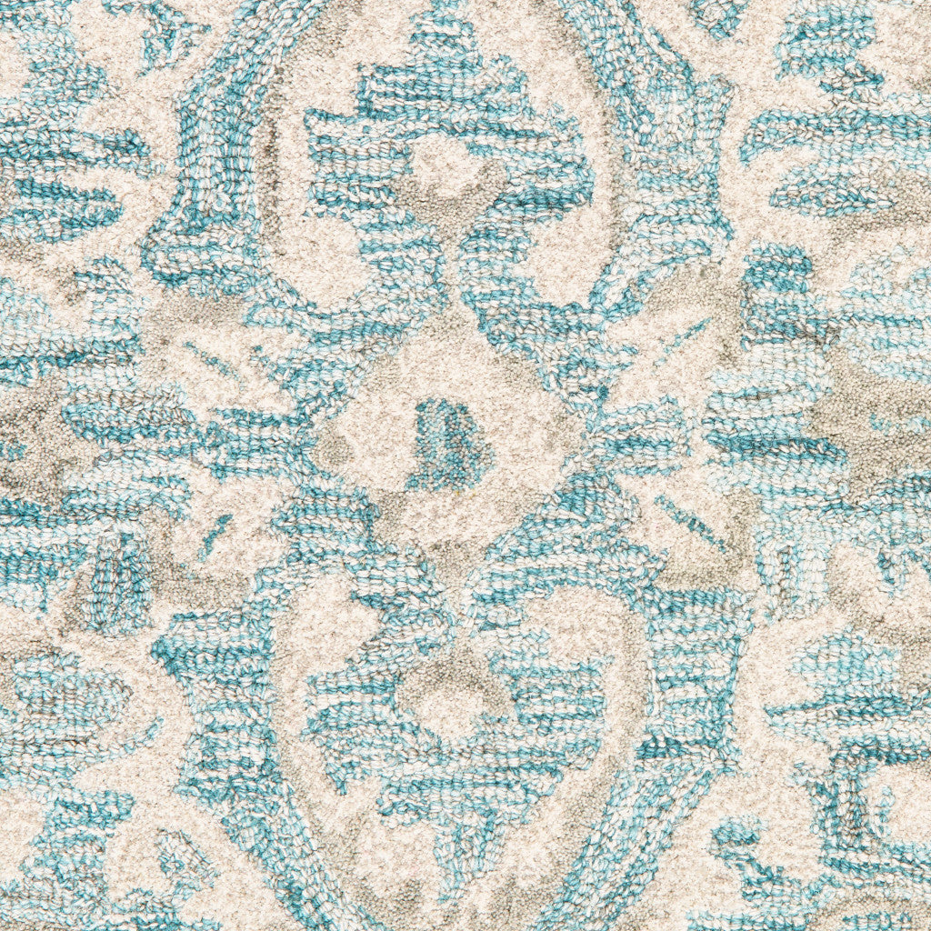 5' X 8' Turquoise and Cream Medallion Area Rug-Area Rugs-DECOROLALA