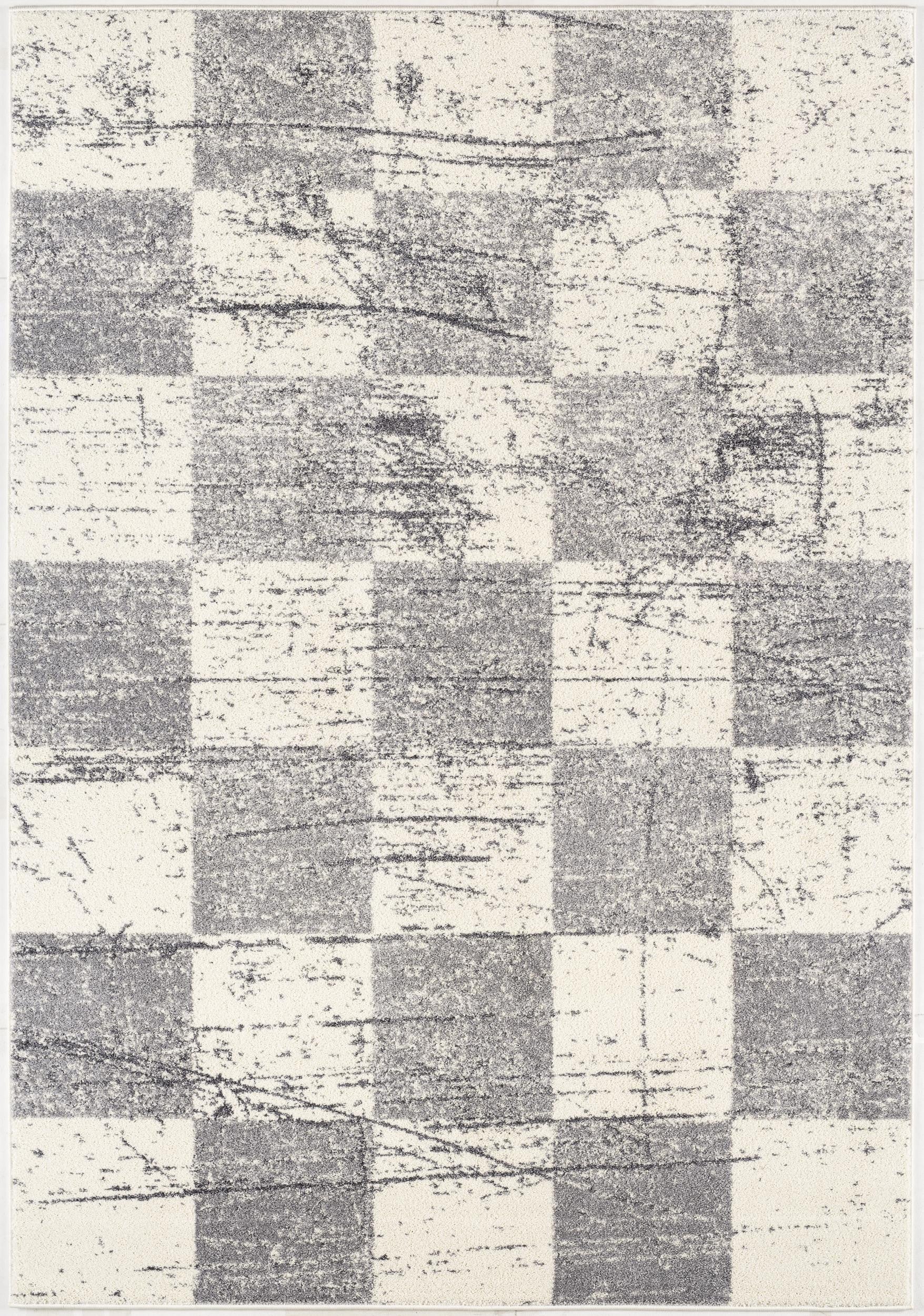 5' X 8' White And Gray Checkered Area Rug-Area Rugs-DECOROLALA