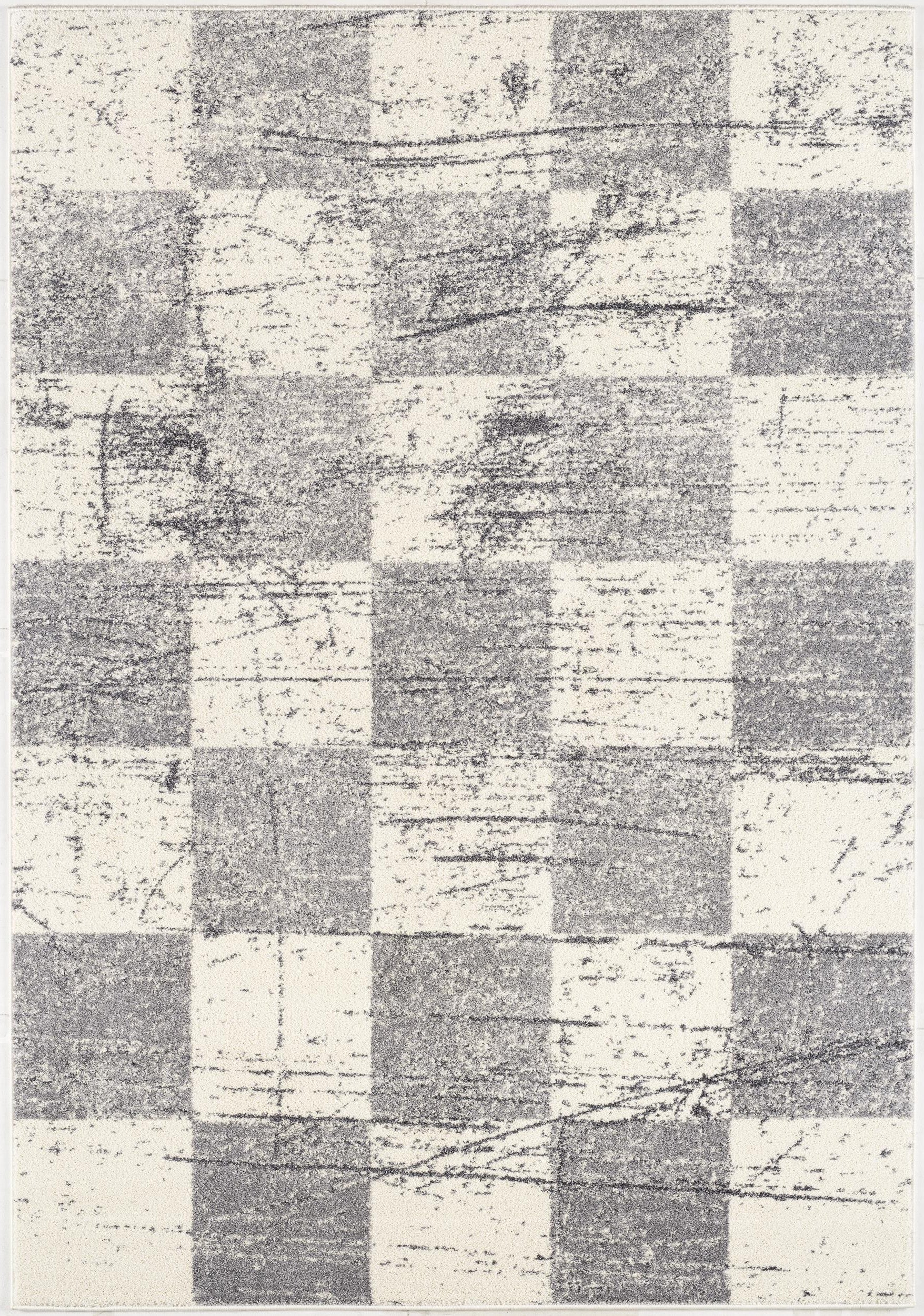 5' X 8' White And Gray Checkered Area Rug-Area Rugs-DECOROLALA
