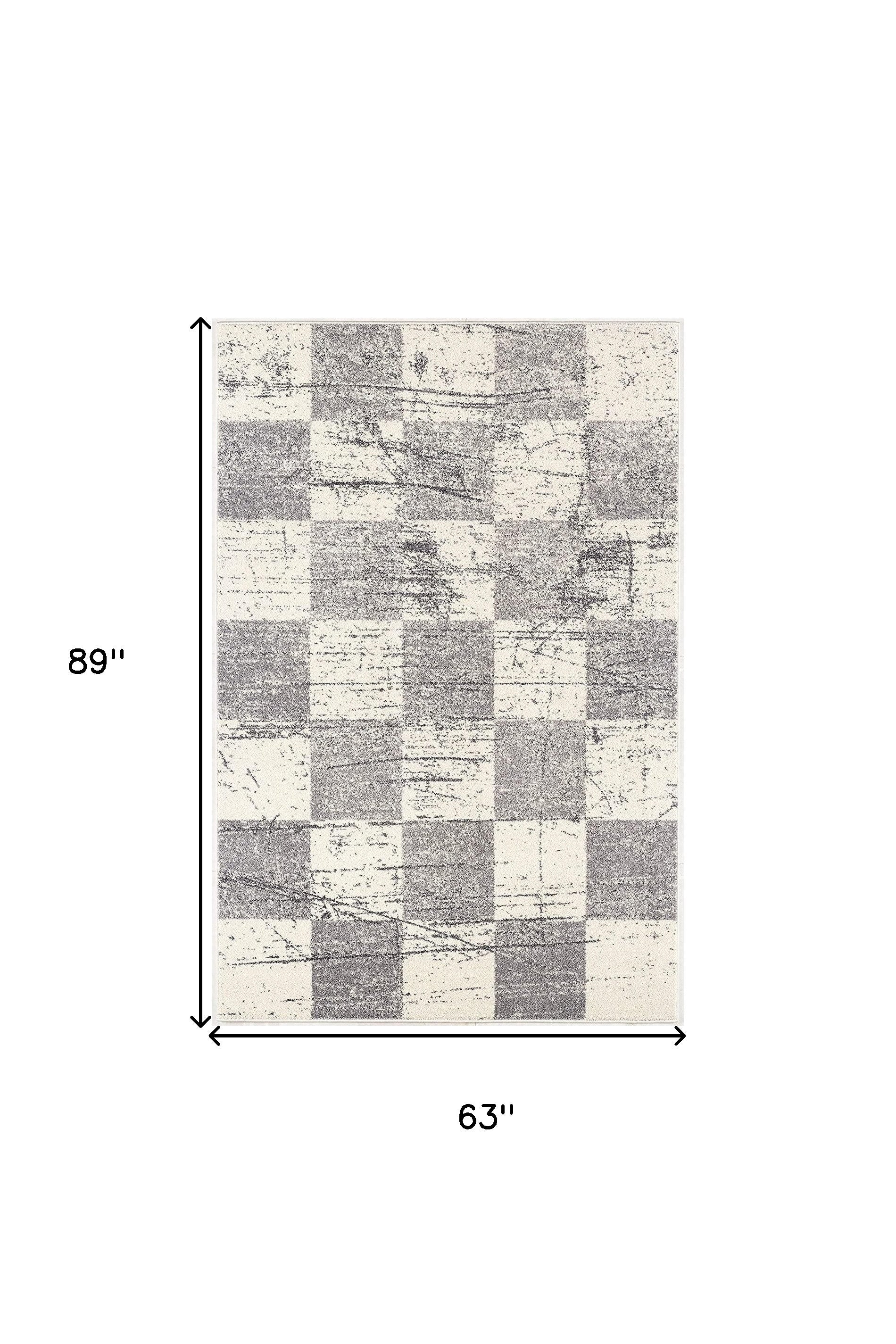 5' X 8' White And Gray Checkered Area Rug-Area Rugs-DECOROLALA