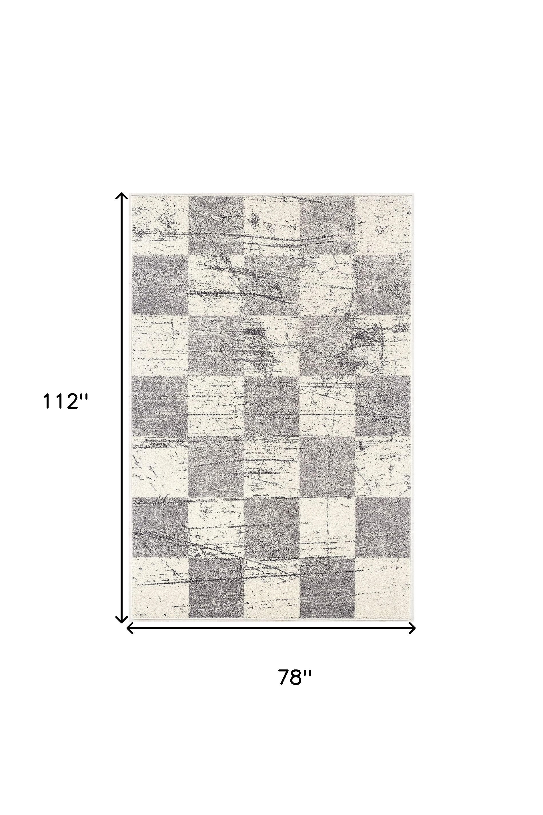 5' X 8' White And Gray Checkered Area Rug-Area Rugs-DECOROLALA